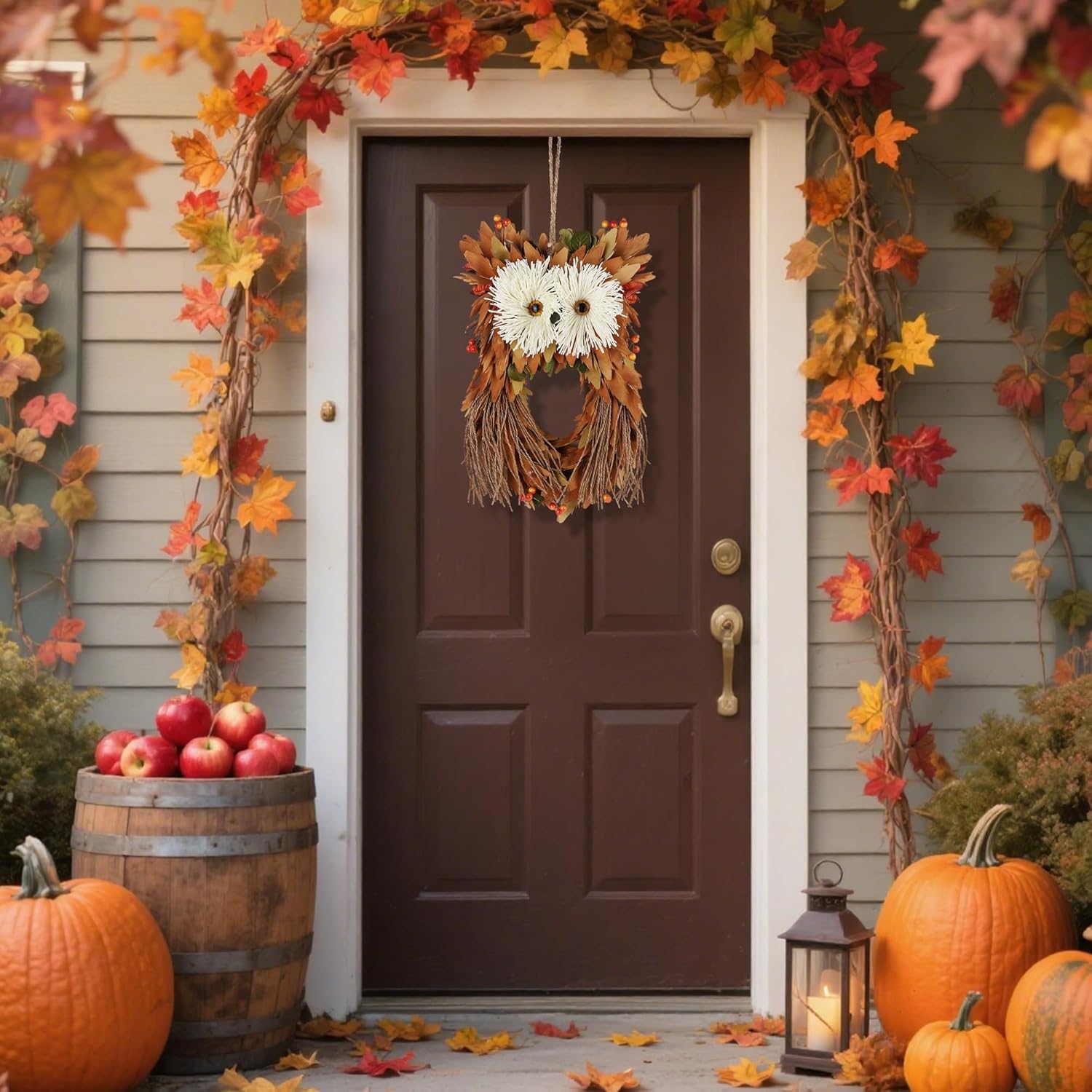 Winemana Owl Fall Wreath 14 Inch Handmade Decor