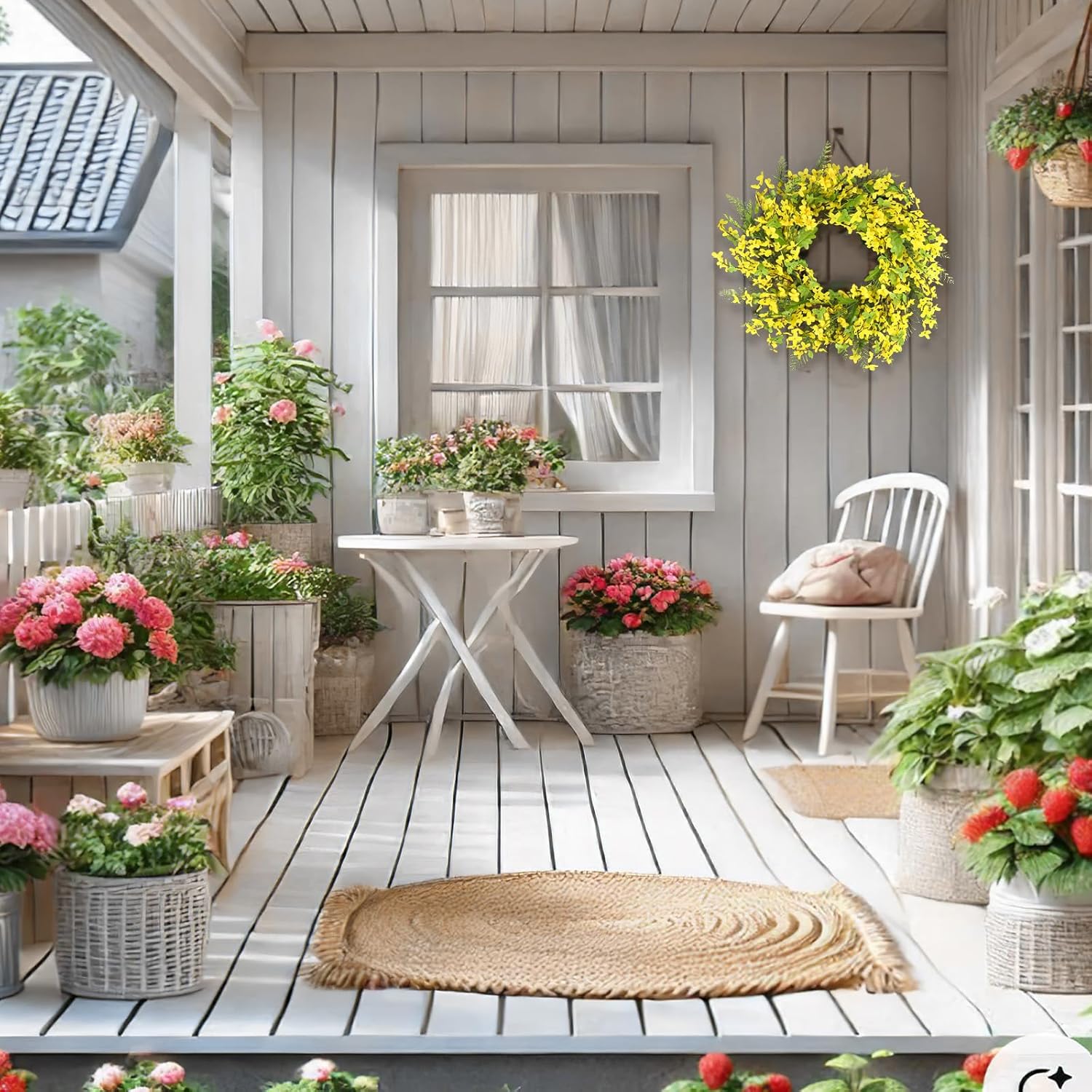 Cityes Yellow Forsythia Spring Wreath 20 Inches Artificial Floral Wreath for Front Door Decor