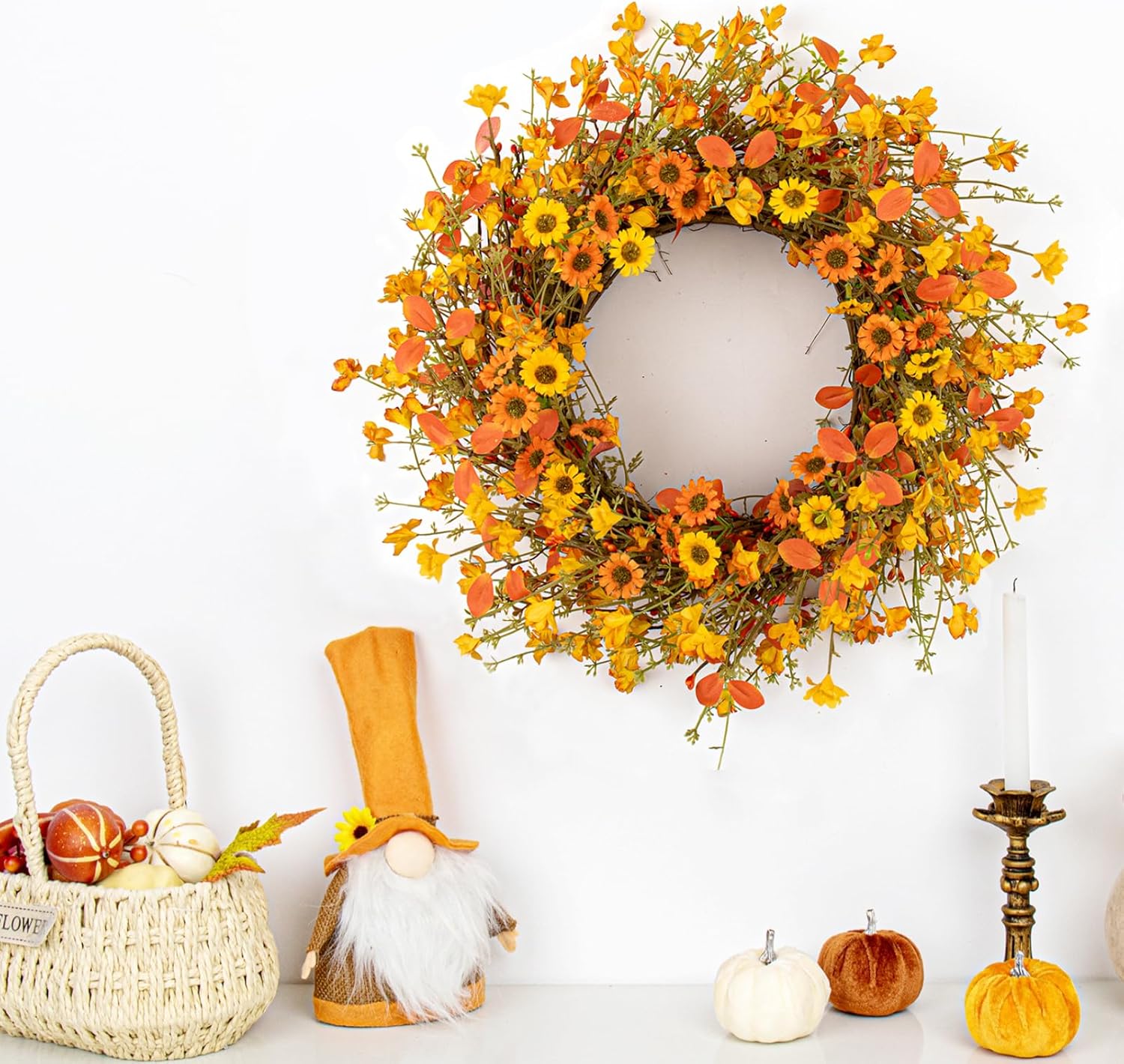 18 Inches Rustic Fall Wreath with Wildflowers
