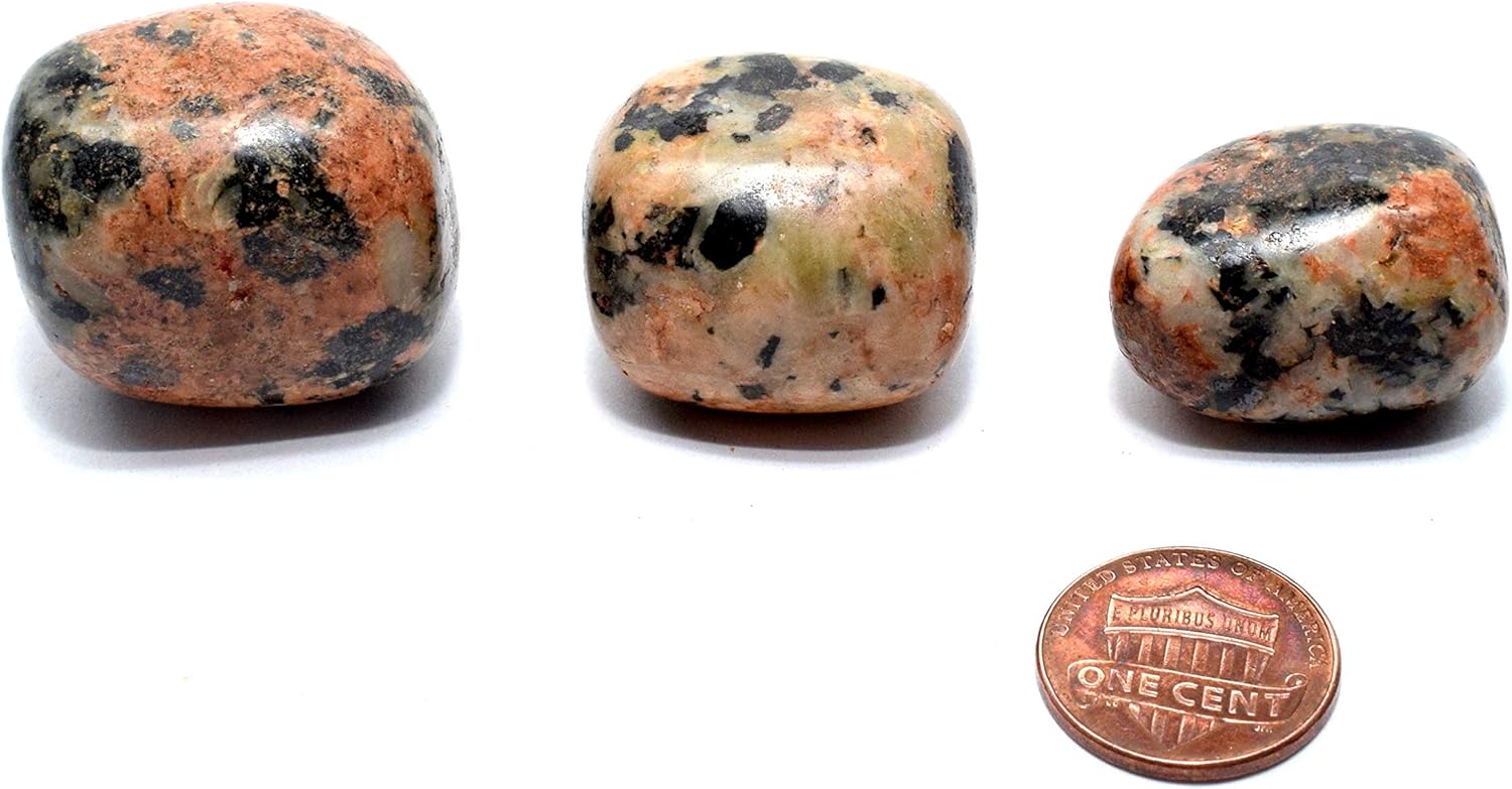 Orange Orthoclase With Black Tourmaline Tumbled Stones 5PCS