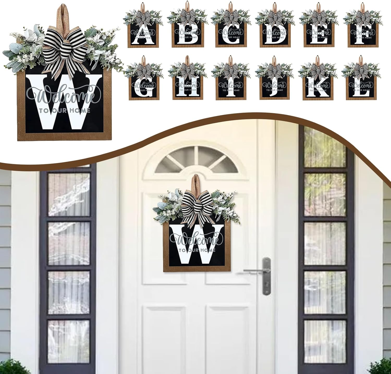 Ultra Large 14 Inch Front Door Wreath with 26 Initial Welcome Sign