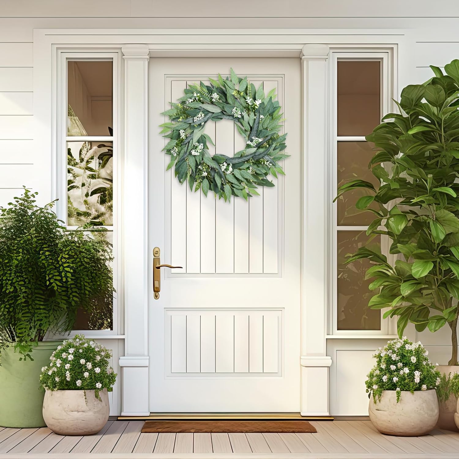 24 Artificial Leaf Wreath with Hook - Decor for Front Door Wall Wedding Party Green