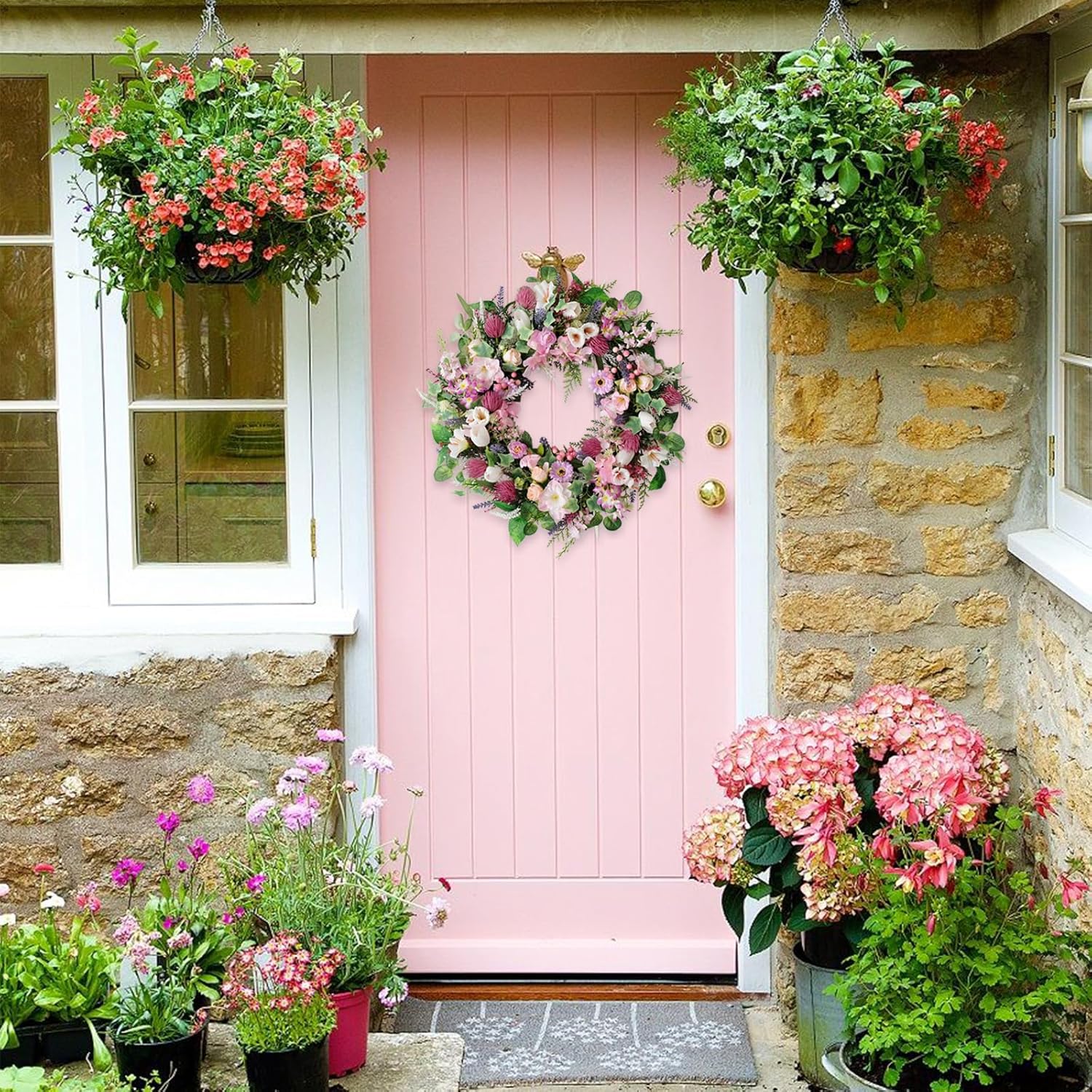 22 Inch Wild Flower Door Wreath for Spring Summer