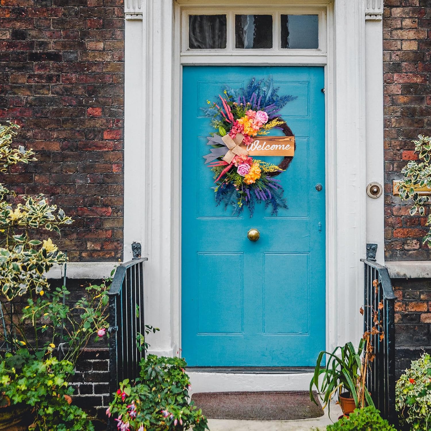 Welcome Sign Wreaths for Front Door Outside 22 Inch Artificial Farmhouse Decor