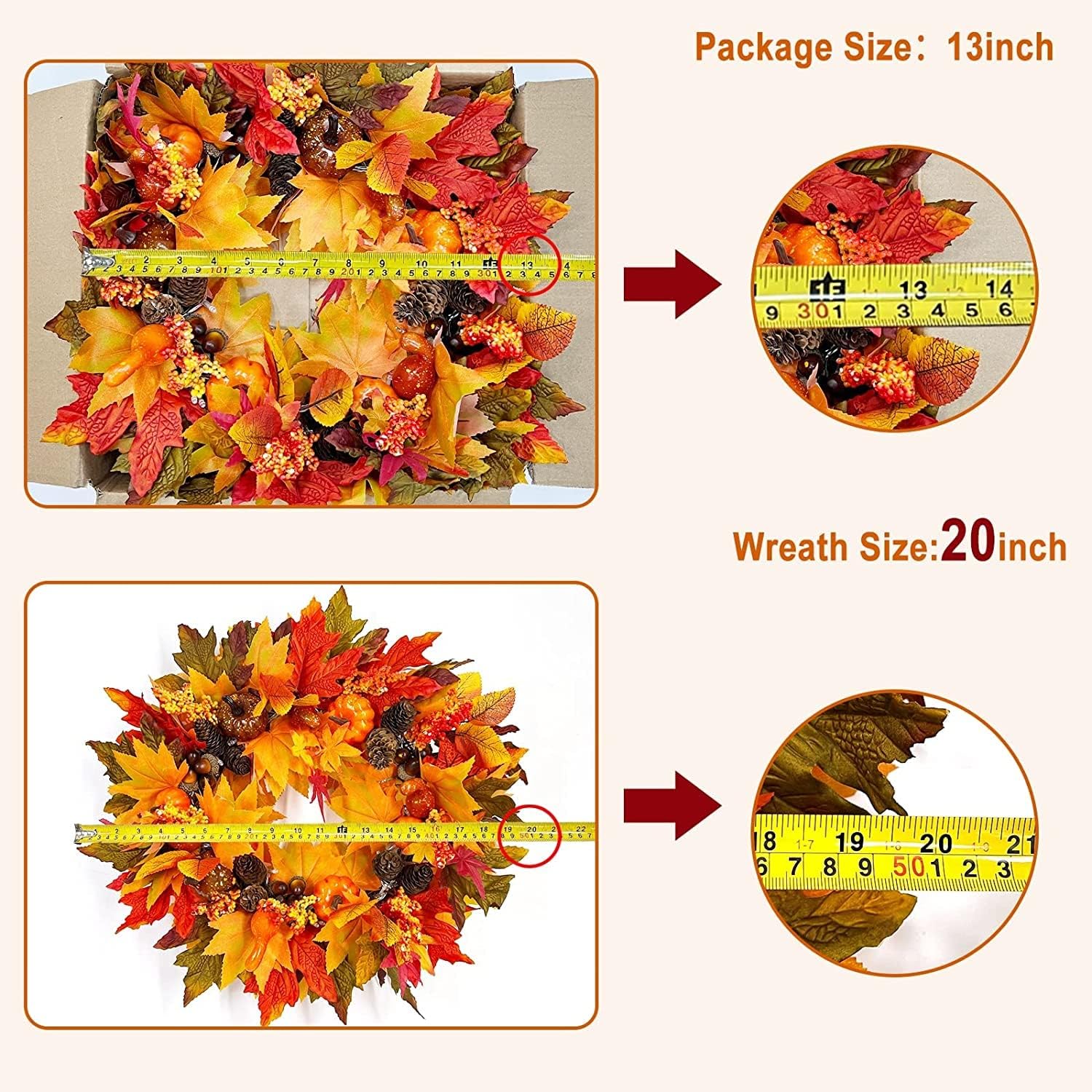 20 Inch Fall Wreath with 20 LED Lights