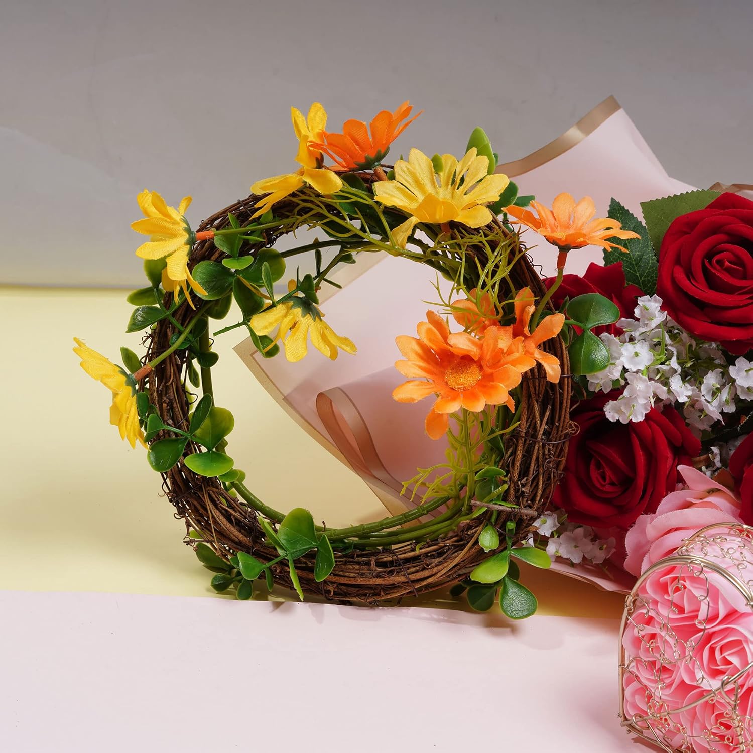 Grapevine Wreath Set 4 Pieces 10 Inch Natural Rattan Garland DIY Christmas Wedding Decor