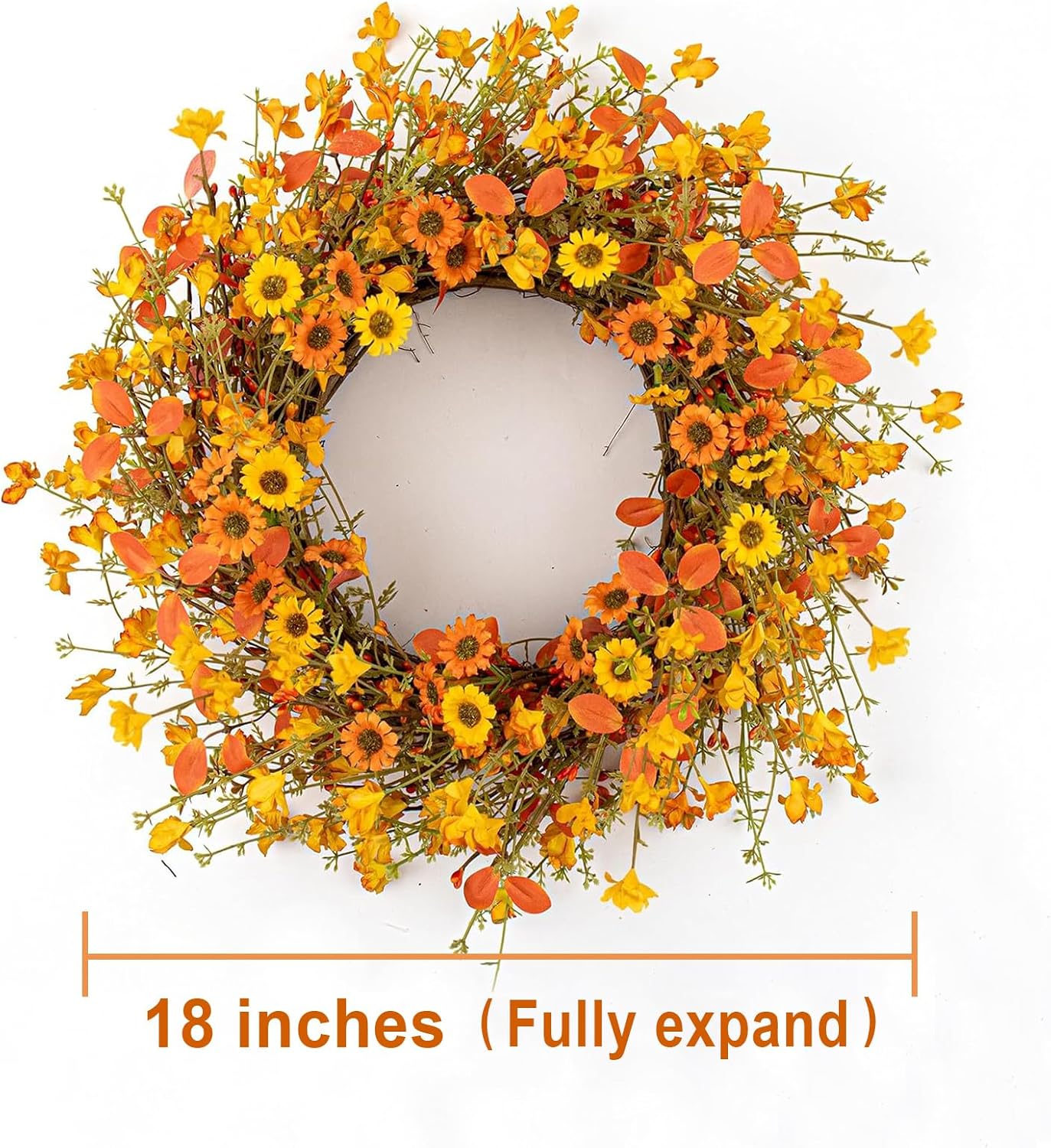 18 Inches Rustic Fall Wreath with Wildflowers