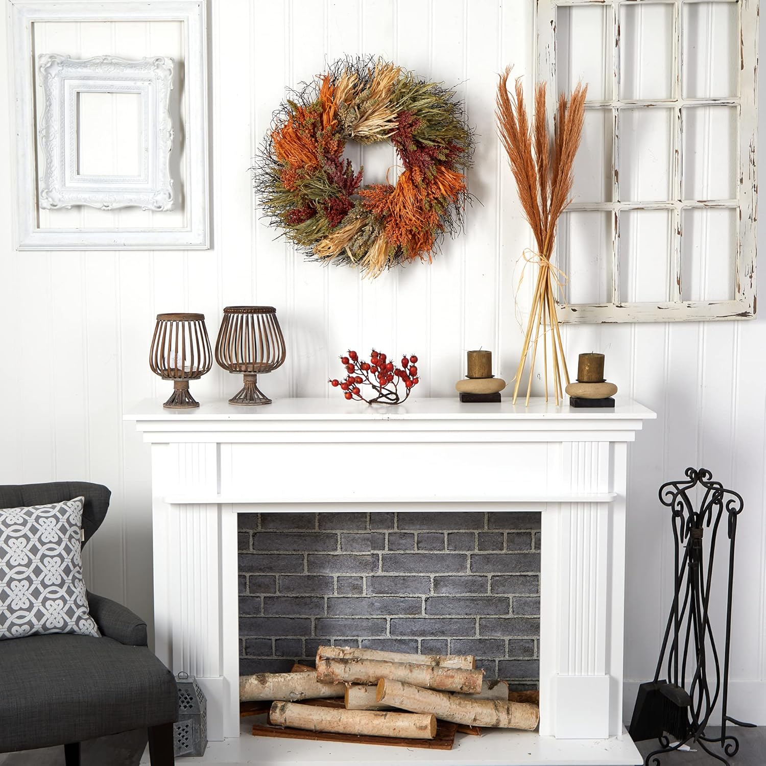 Nearly Natural 26 Inch Fall Sorghum Artificial Wreath