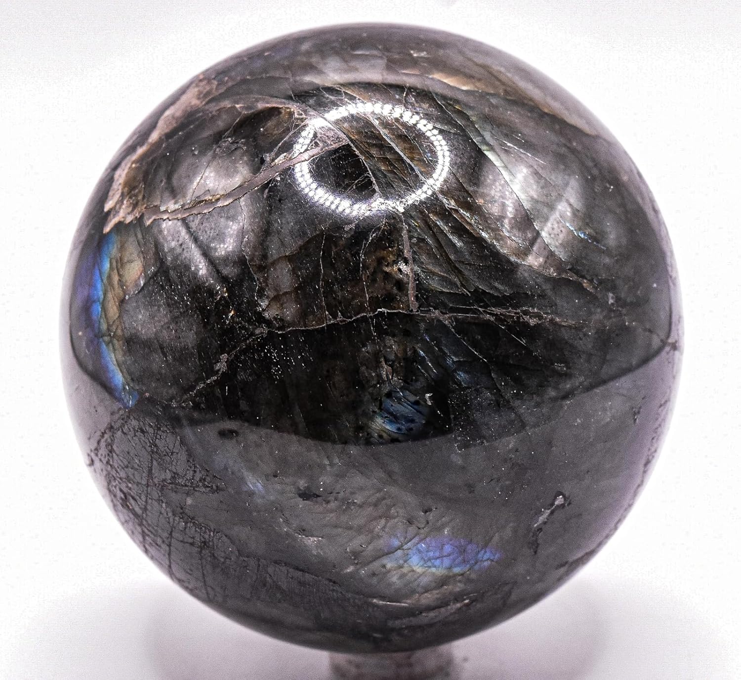 Rainbow Blue Flash Labradorite Sphere with Stand