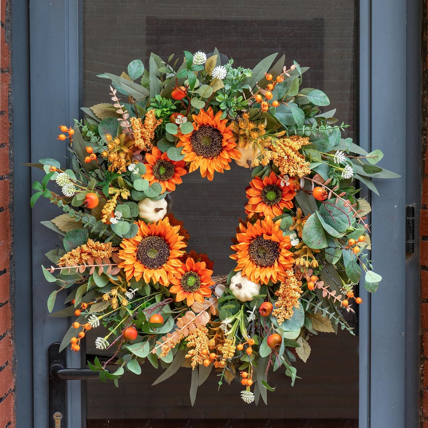 24 Inch Fall Door Wreath with Sunflowers and Berries