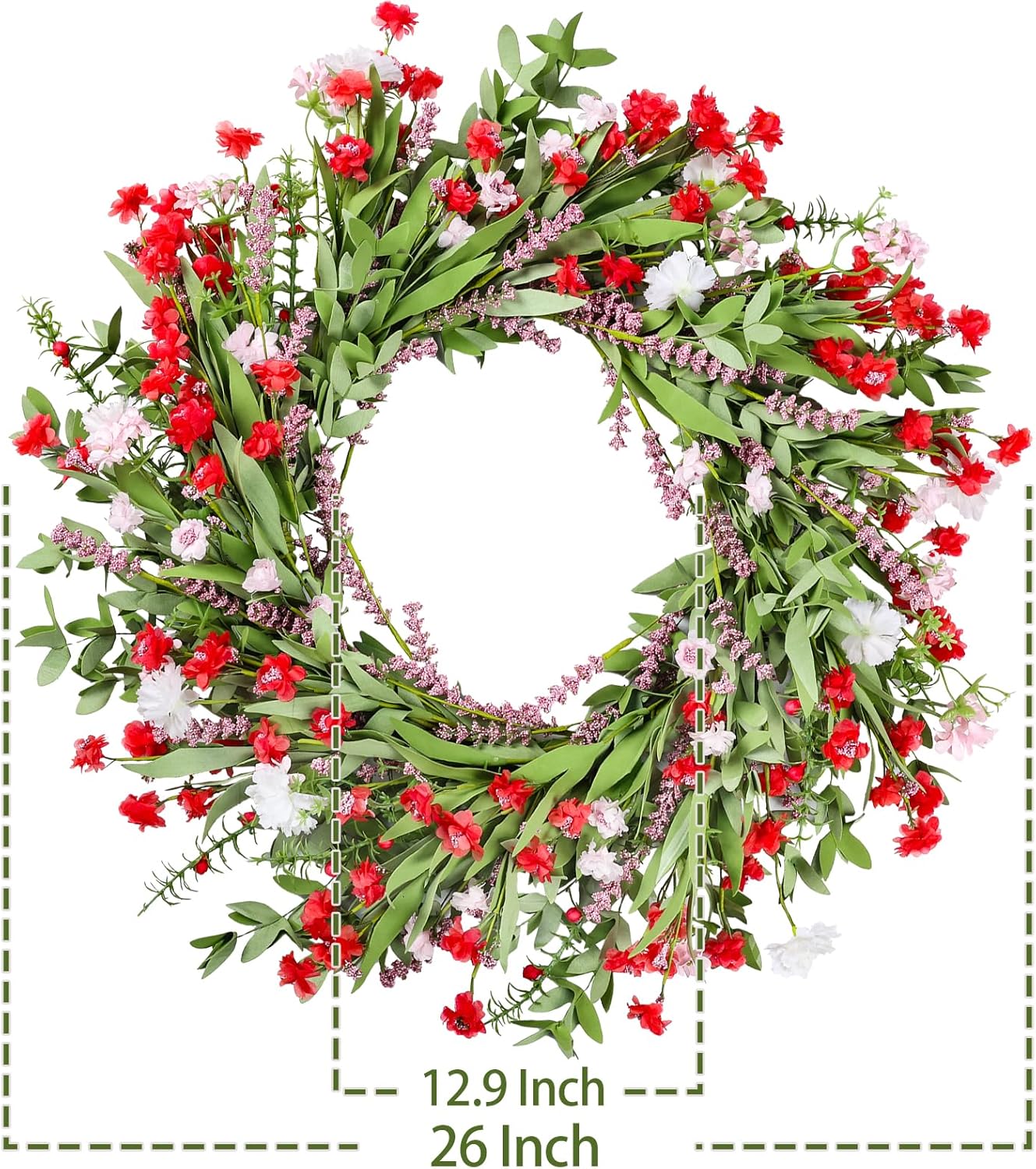 26 Inch Artificial Spring Wreath with Wildflowers for Front Door Decor