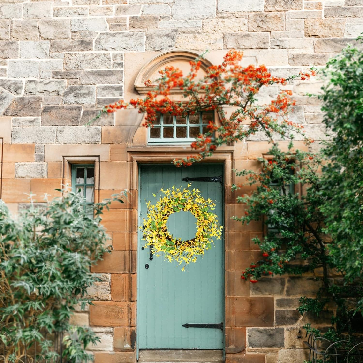Hometrance 20 Inch Spring Wreath with Yellow Flowers