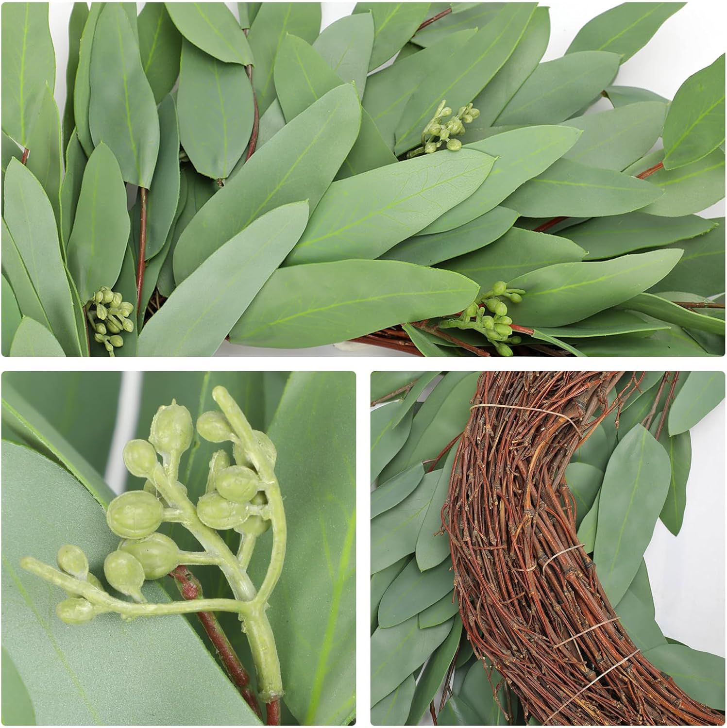 Briful 16 Inch Artificial Seeded Eucalyptus Wreath