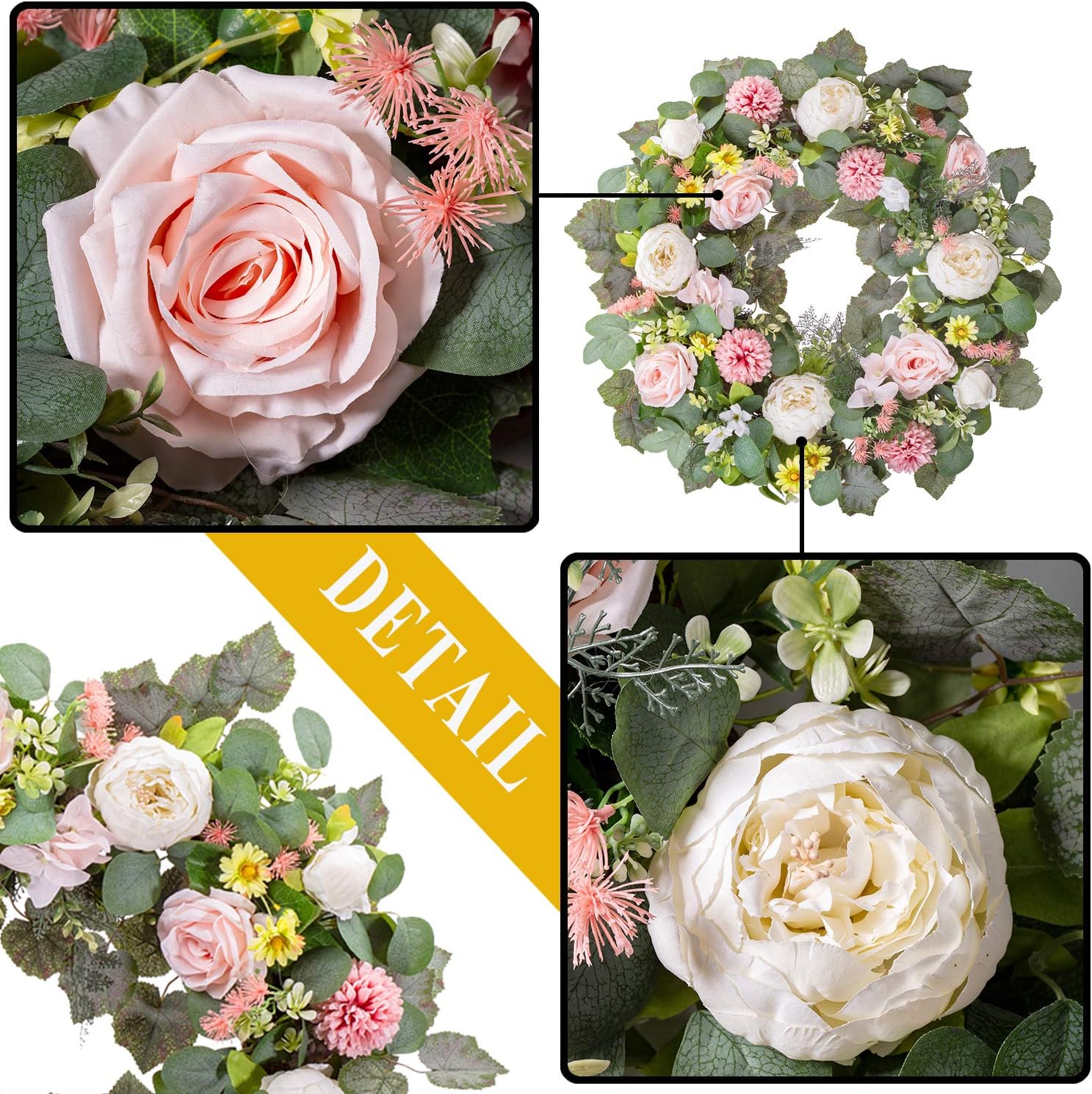 WANNA-CUL 24 Inch Spring Peony Wreath for Front Door 1