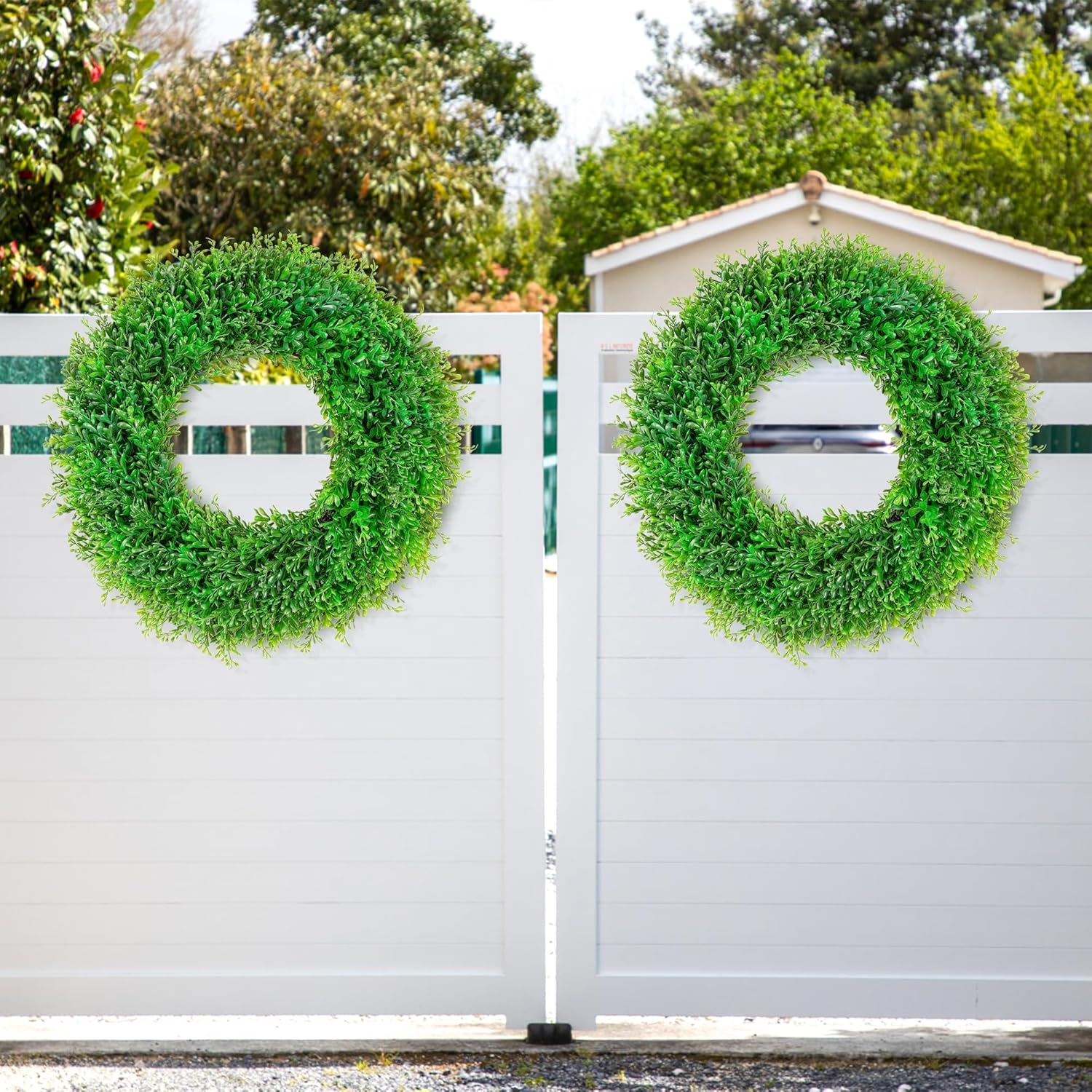 22 Inch Artificial Boxwood Wreath Decor for Front Door and More