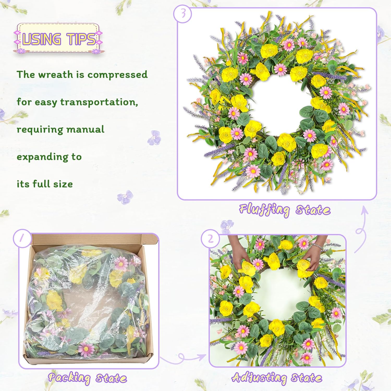 Zmtyykh 24 Inch Summer Wreath Front Door Decor
