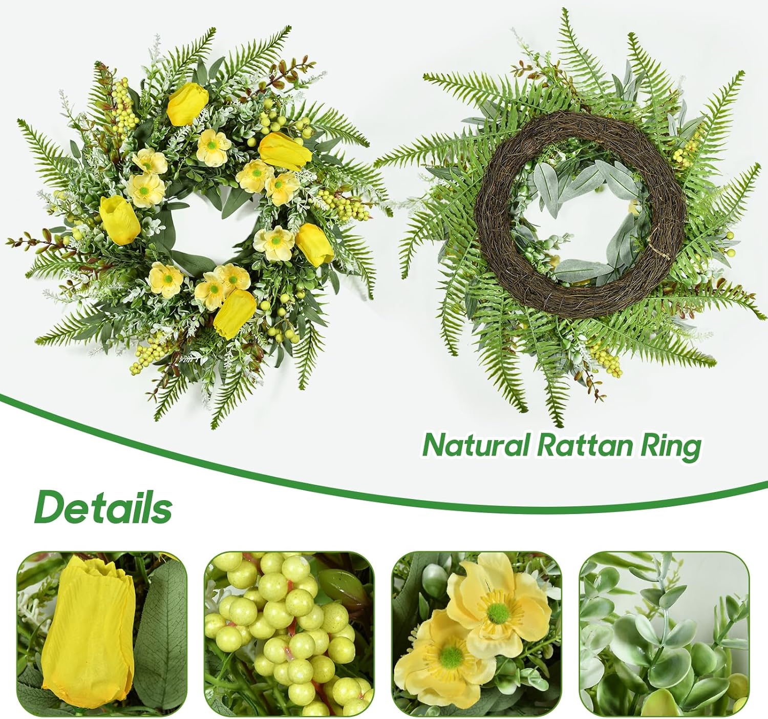 Beinhome 26 Inch Tulip Wreath for Front Door