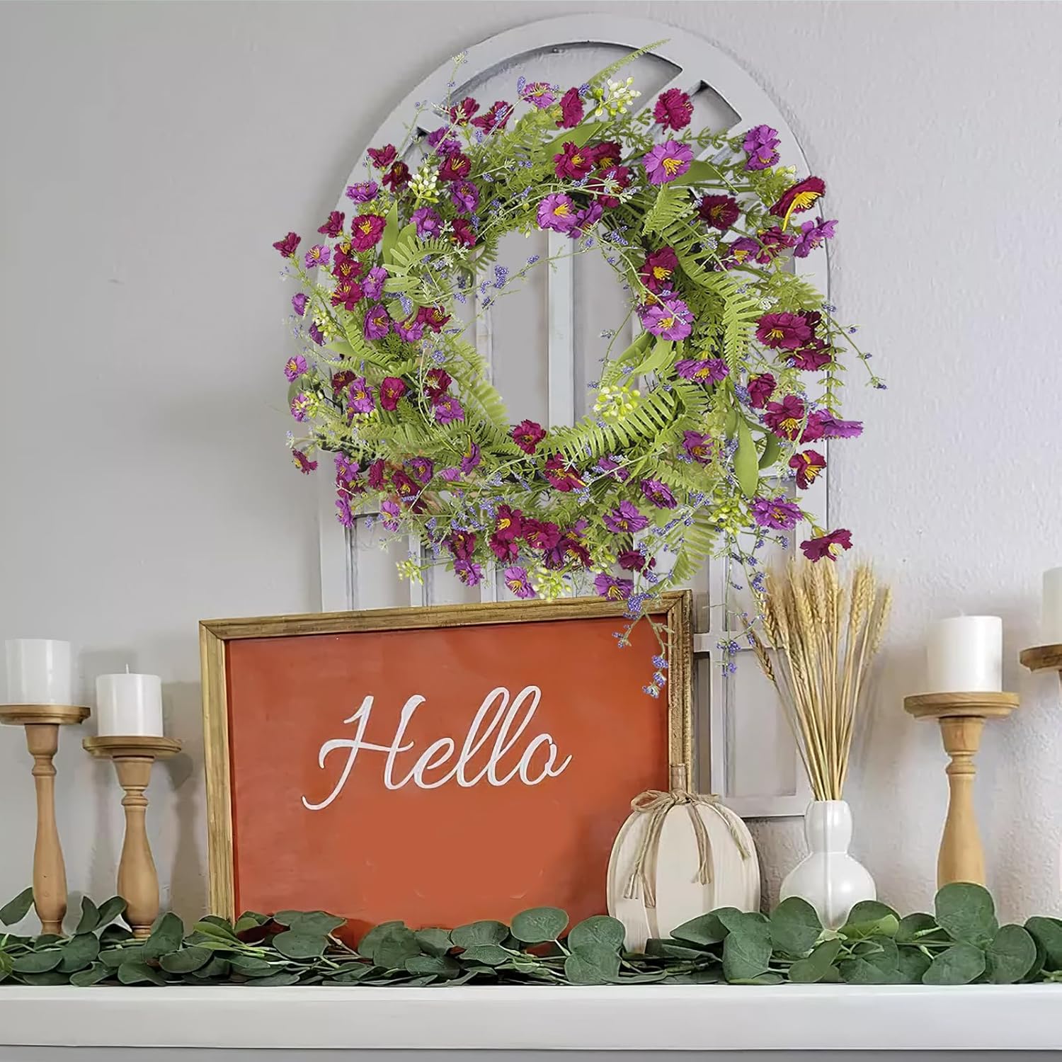 CISDUEO 20 Inch Spring Wreath for Front Door
