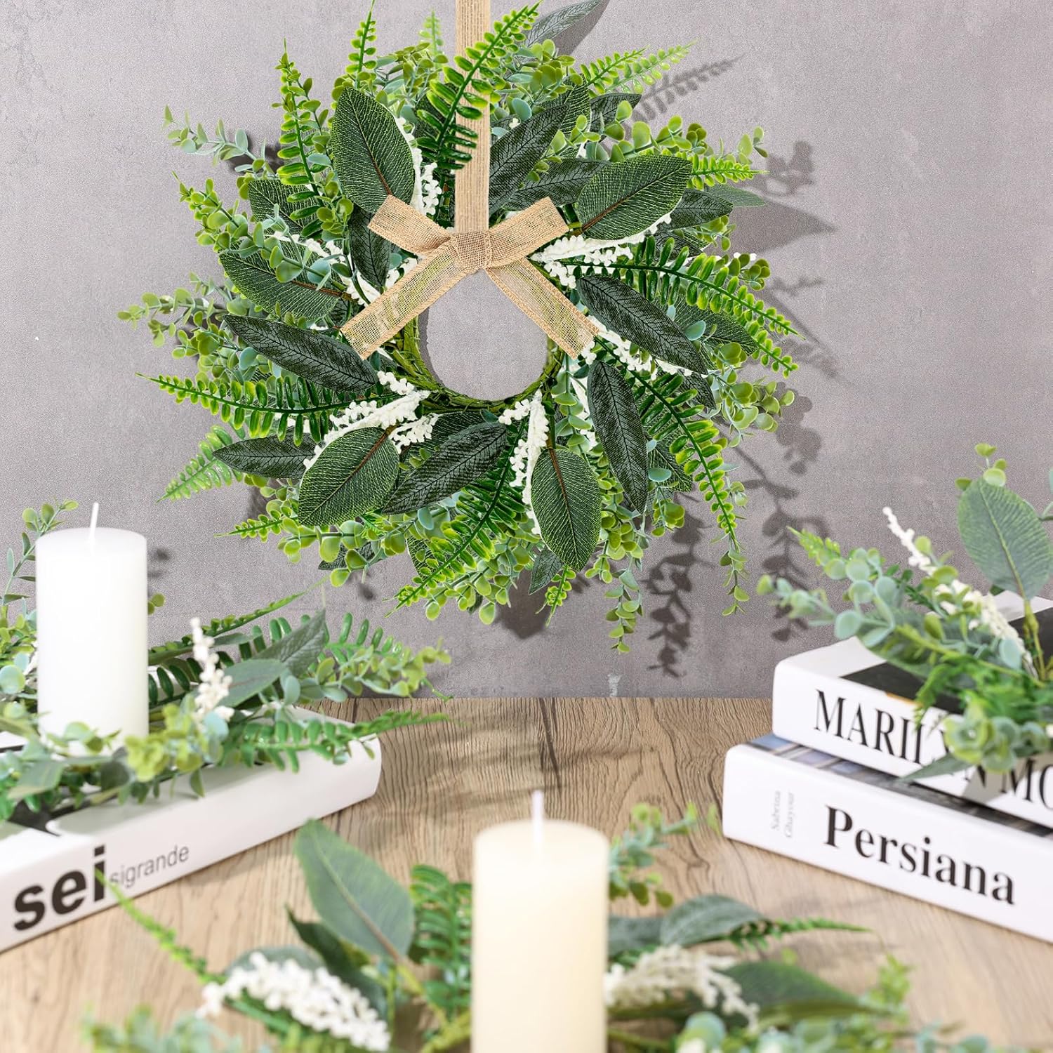 4PCS 9 Inch Mini Eucalyptus Wreaths for Cabinets Decorations
