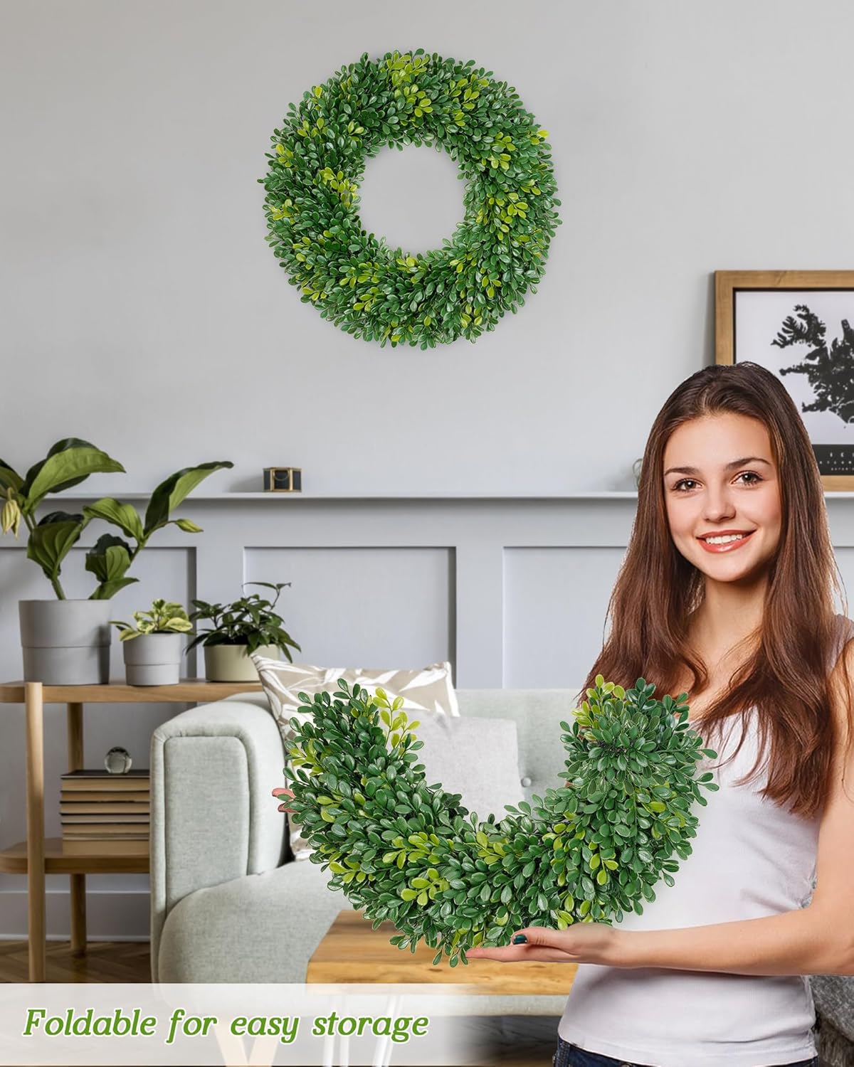 Vlorart 20 Inch Boxwood Wreath for Front Door