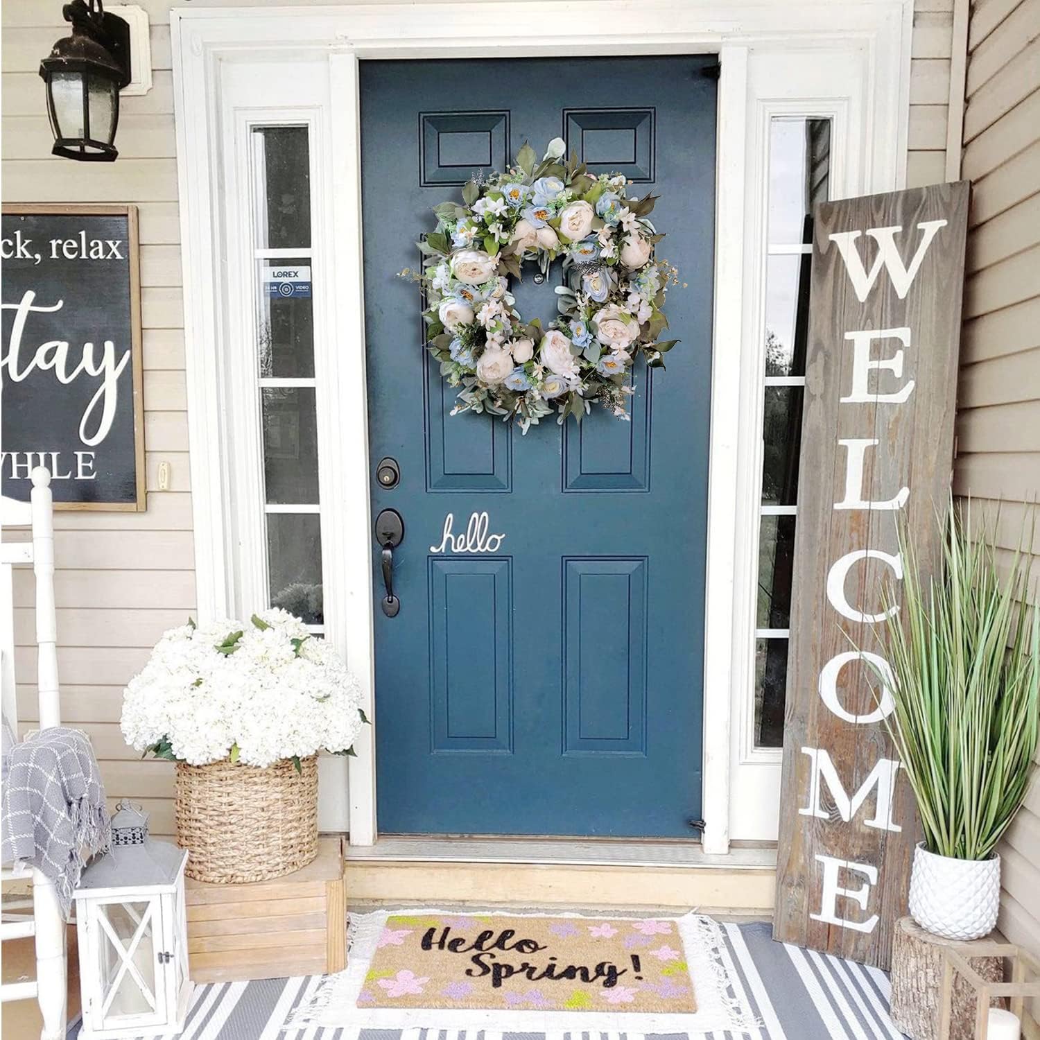 WANNA-CUL 24 Inch Spring Floral Wreath for Front Door