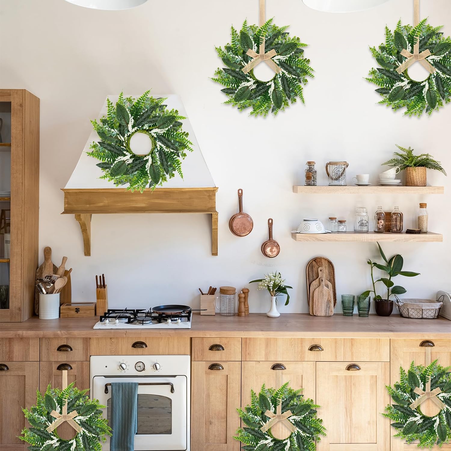 4PCS 9 Inch Mini Eucalyptus Wreaths for Cabinets Decorations