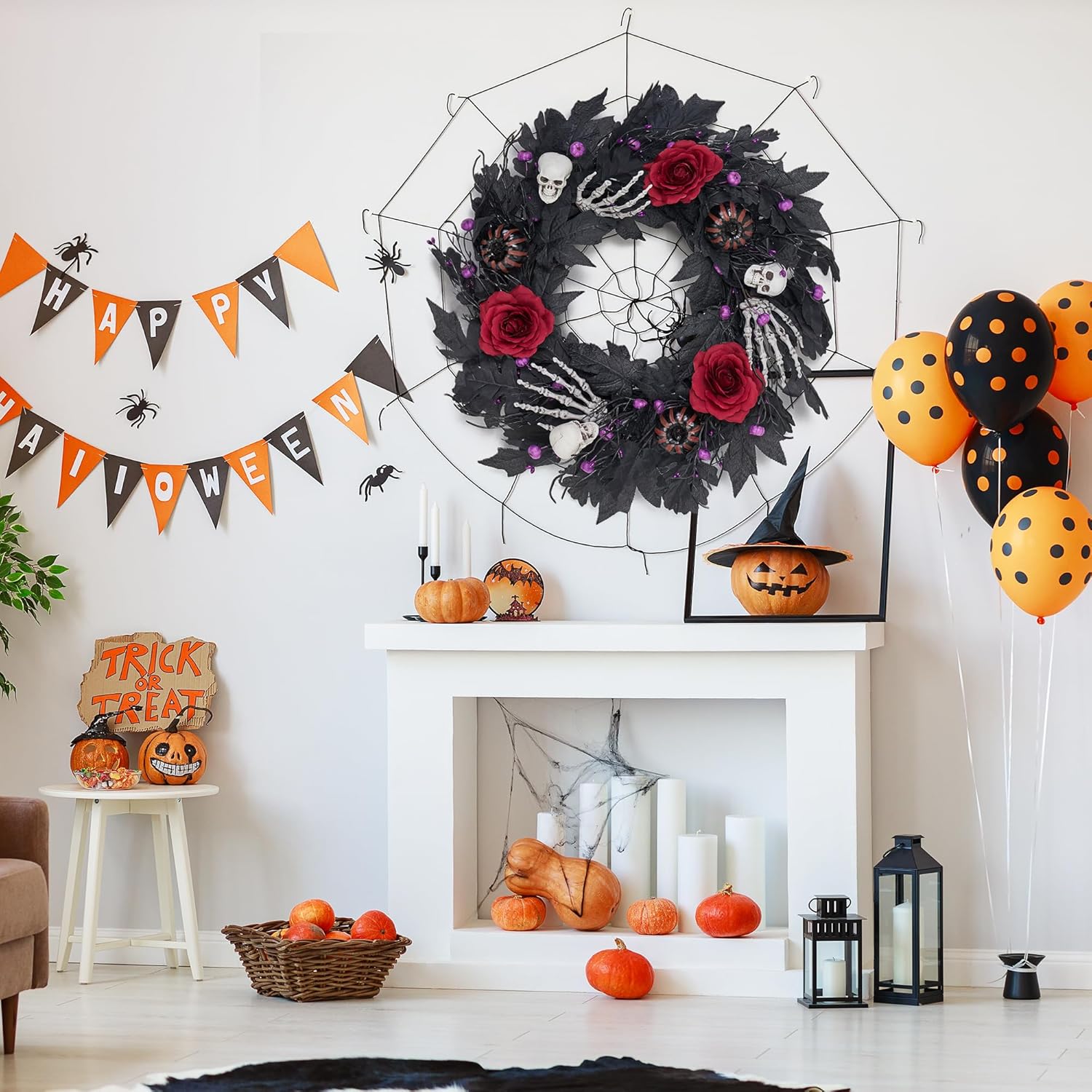 GENMOUS Halloween 22Inch Rose Wreath with Lights