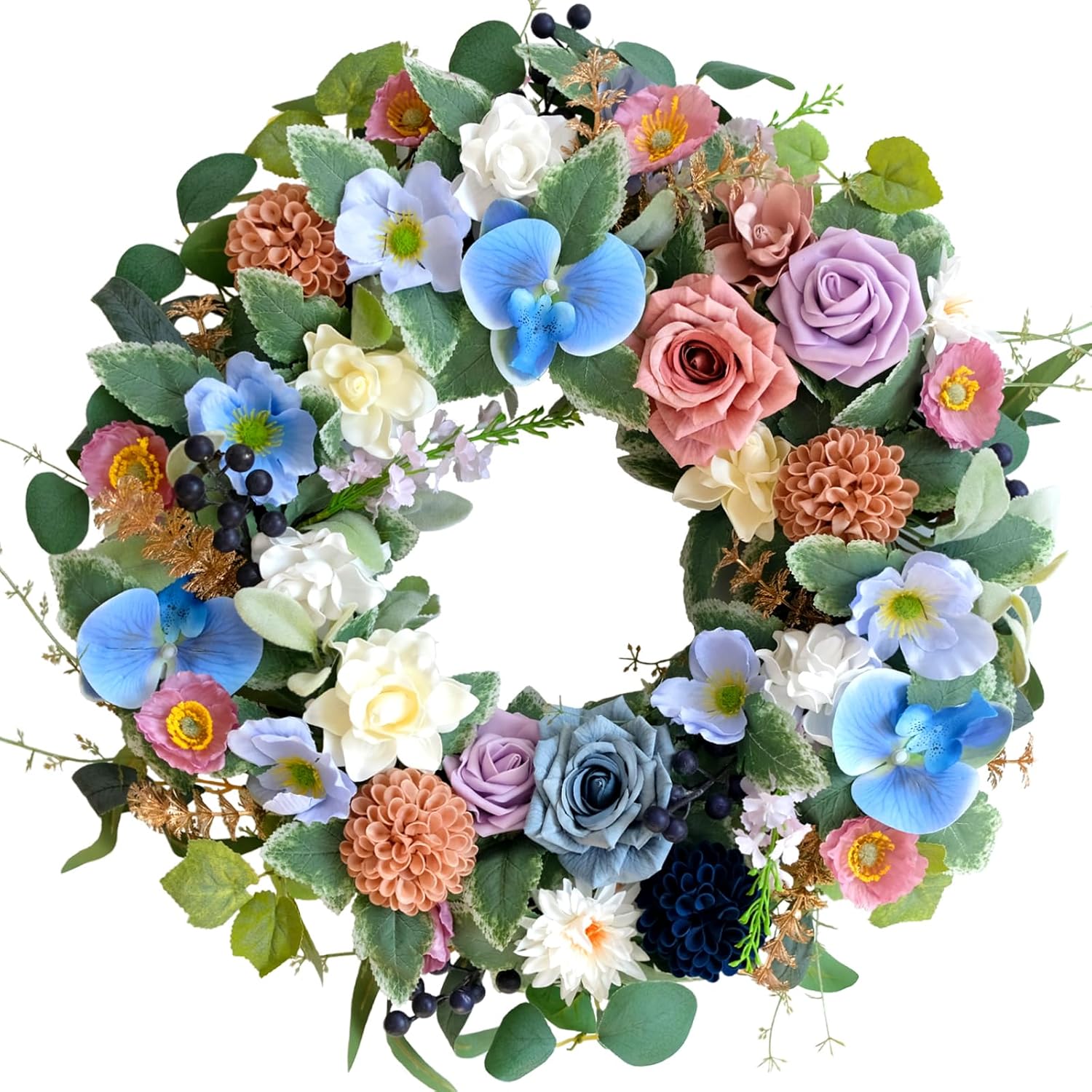 22-inch Blue Orchid Hydrangea Wreath for Front Door