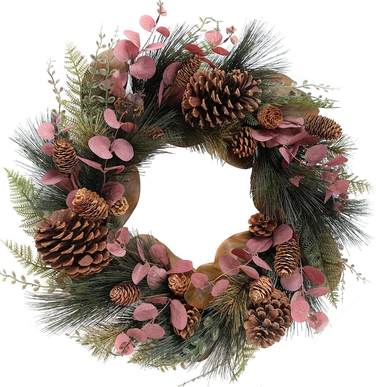 TEMPUS 20 Inch Christmas Wreath with Magnolia and Red Eucalyptus Leaves