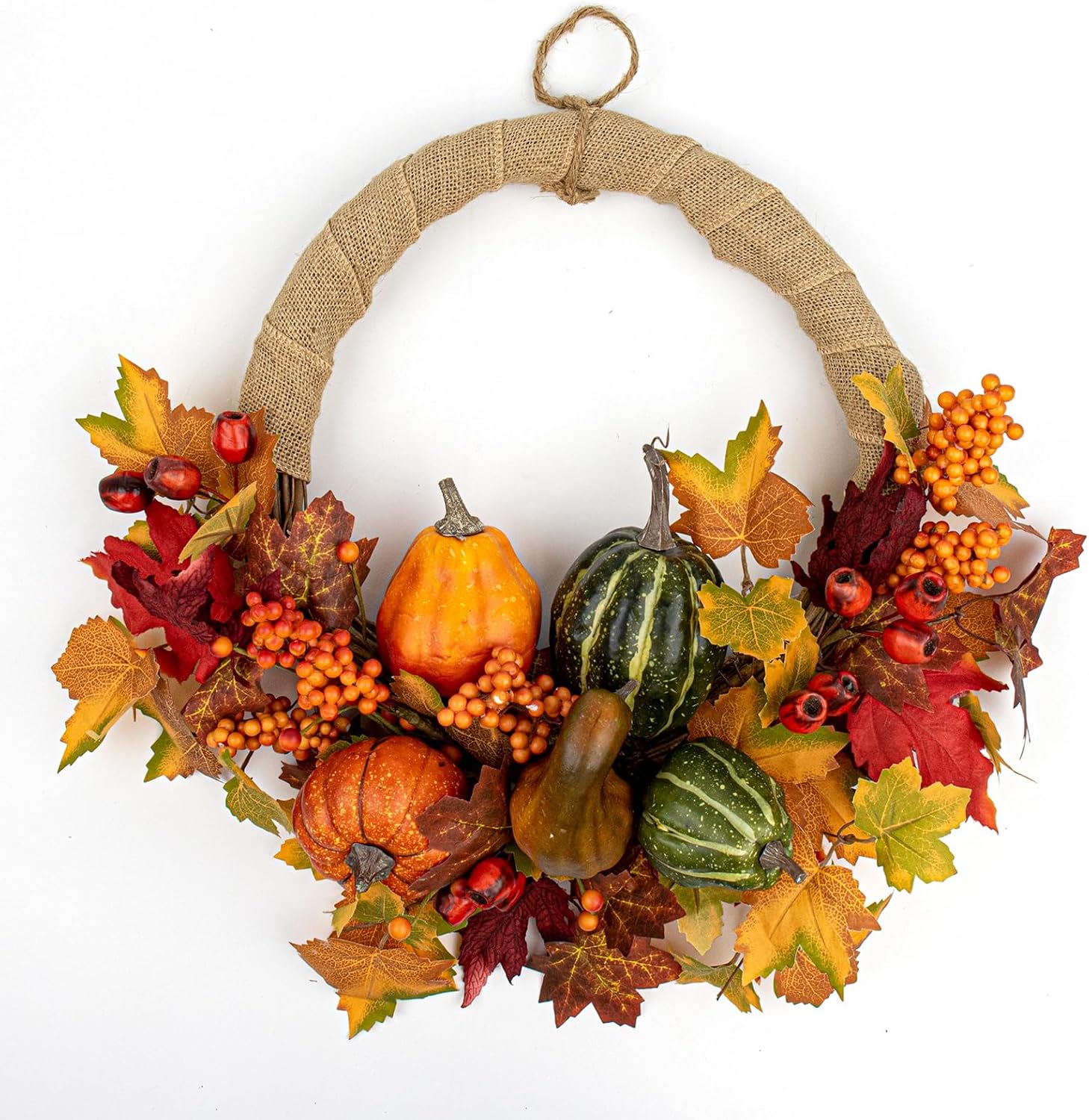 LLZLL Fall Wreath 20 Inch Artificial Thanksgiving Wreath with Pumpkins Berries and Leaves for Front Door