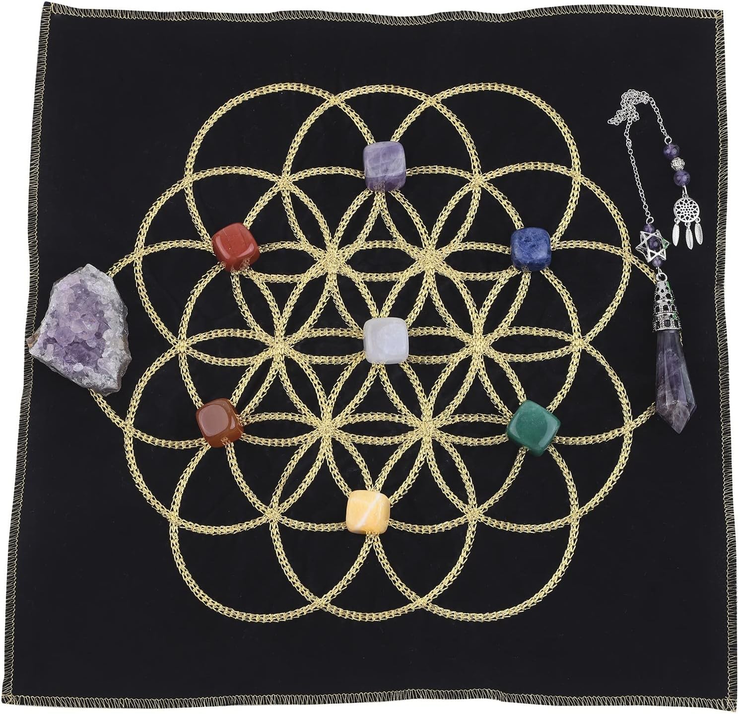 Rockcloud Chakra Crystal Meditation Mat Kit