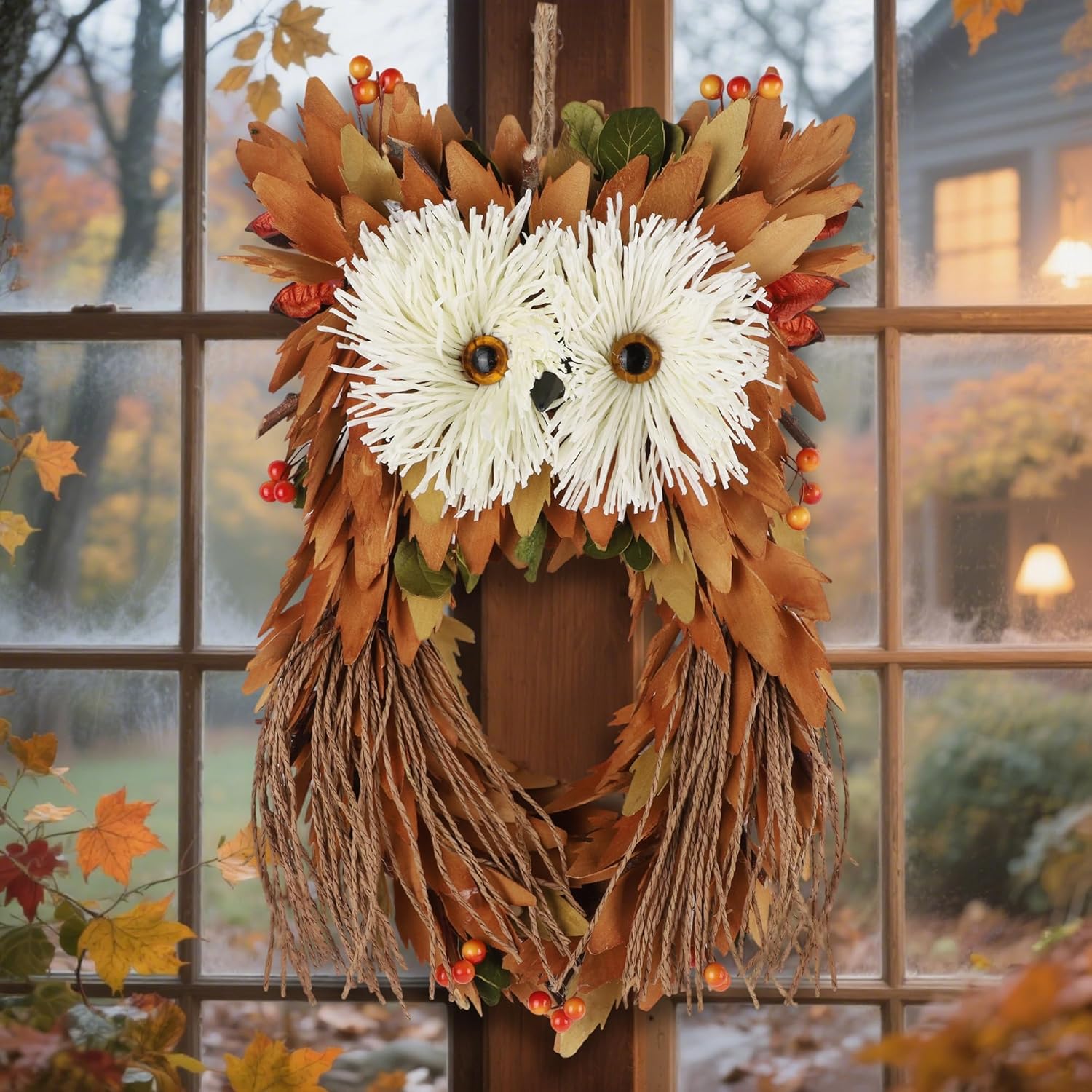 Winemana Owl Fall Wreath 14 Inch Handmade Decor