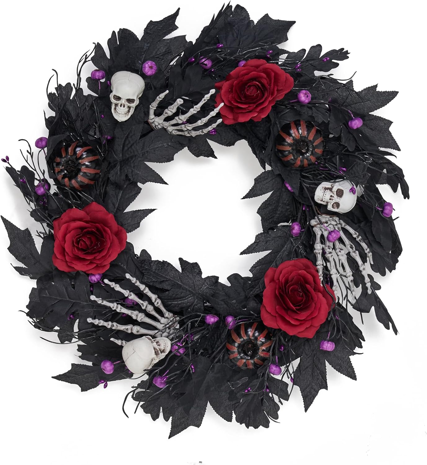GENMOUS Halloween 22Inch Rose Wreath with Lights