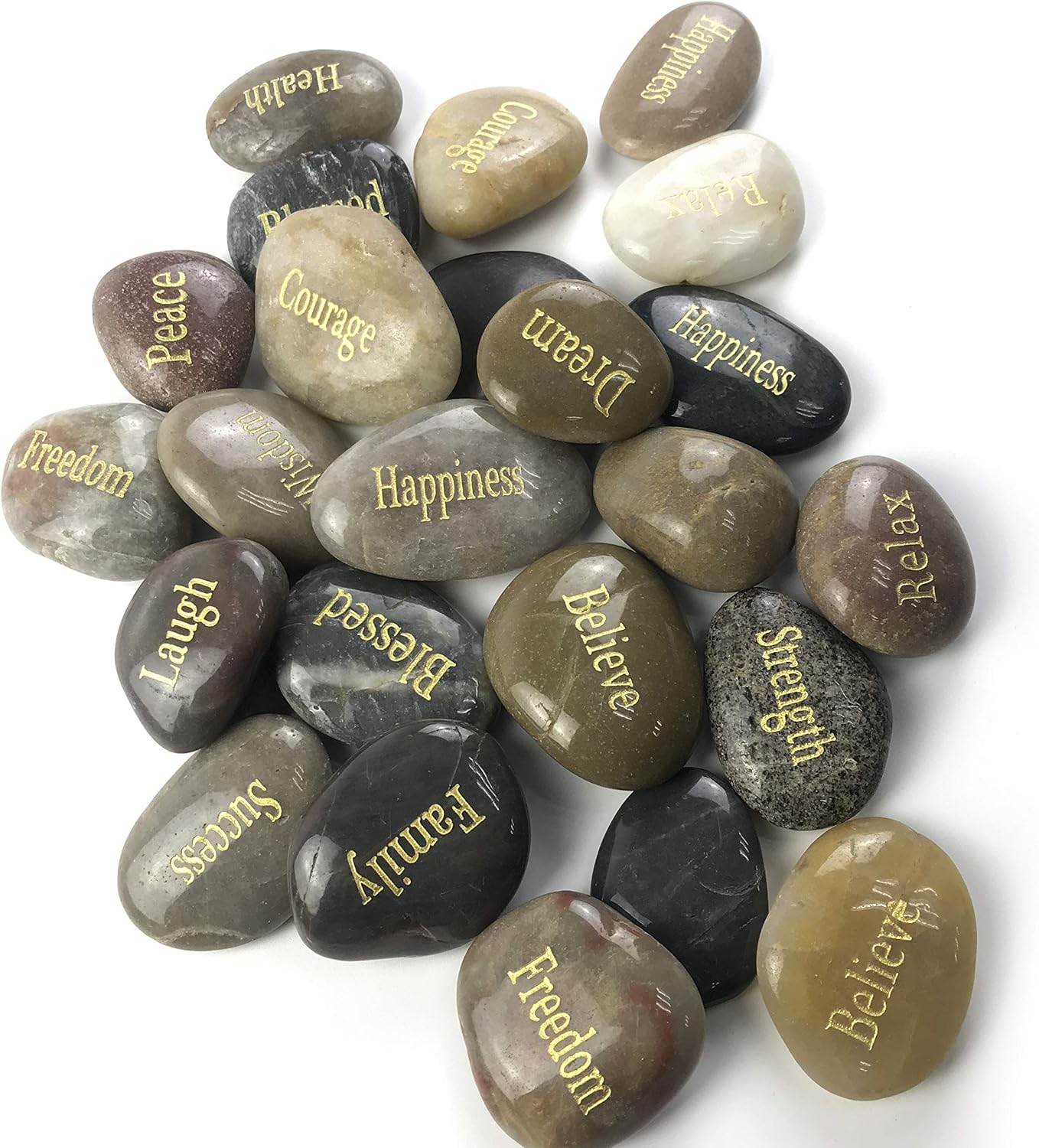 24pcs Engraved Inspirational Stones for Healing and Zen Therapy