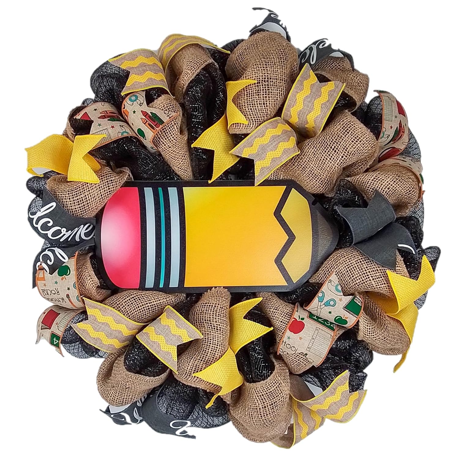 Pencil Teacher Classroom Wreath Black Yellow