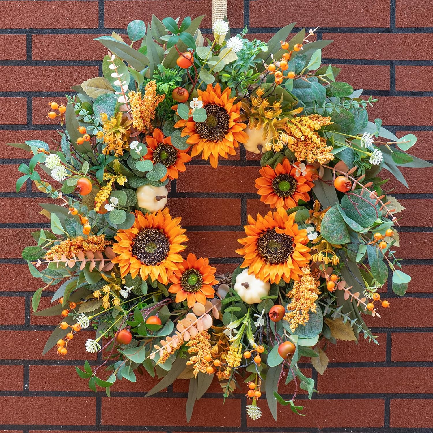 24 Inch Fall Door Wreath with Sunflowers and Berries