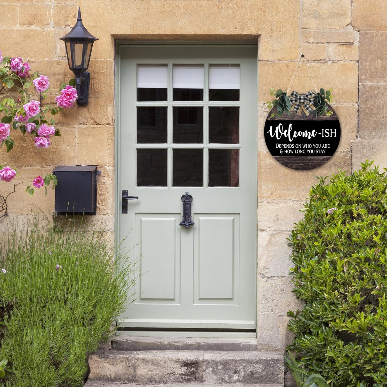 Welcome Sign for Front Door 12 in Round Wood Wreath Wall Hanging