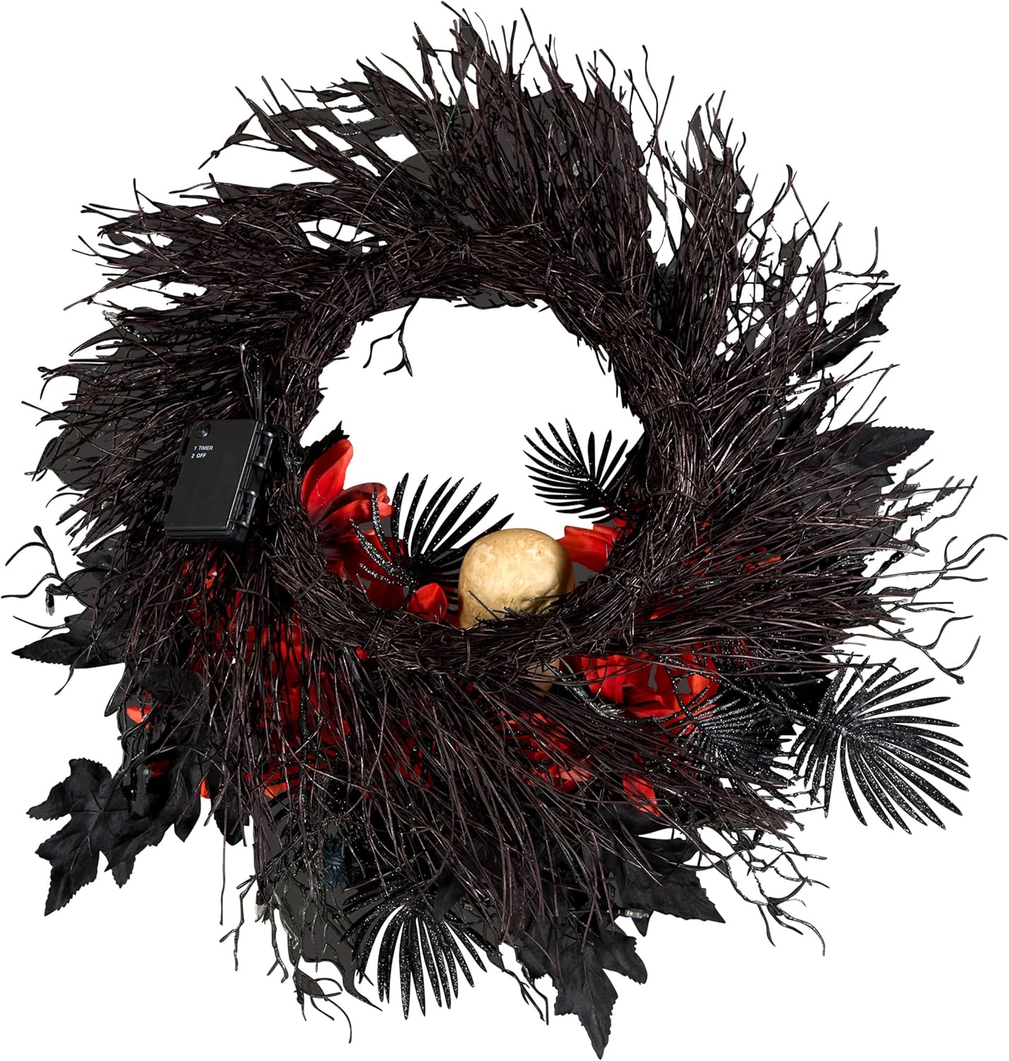 National Tree Company 24 Inch Artificial Halloween Wreath with Orange Florals and White Skull