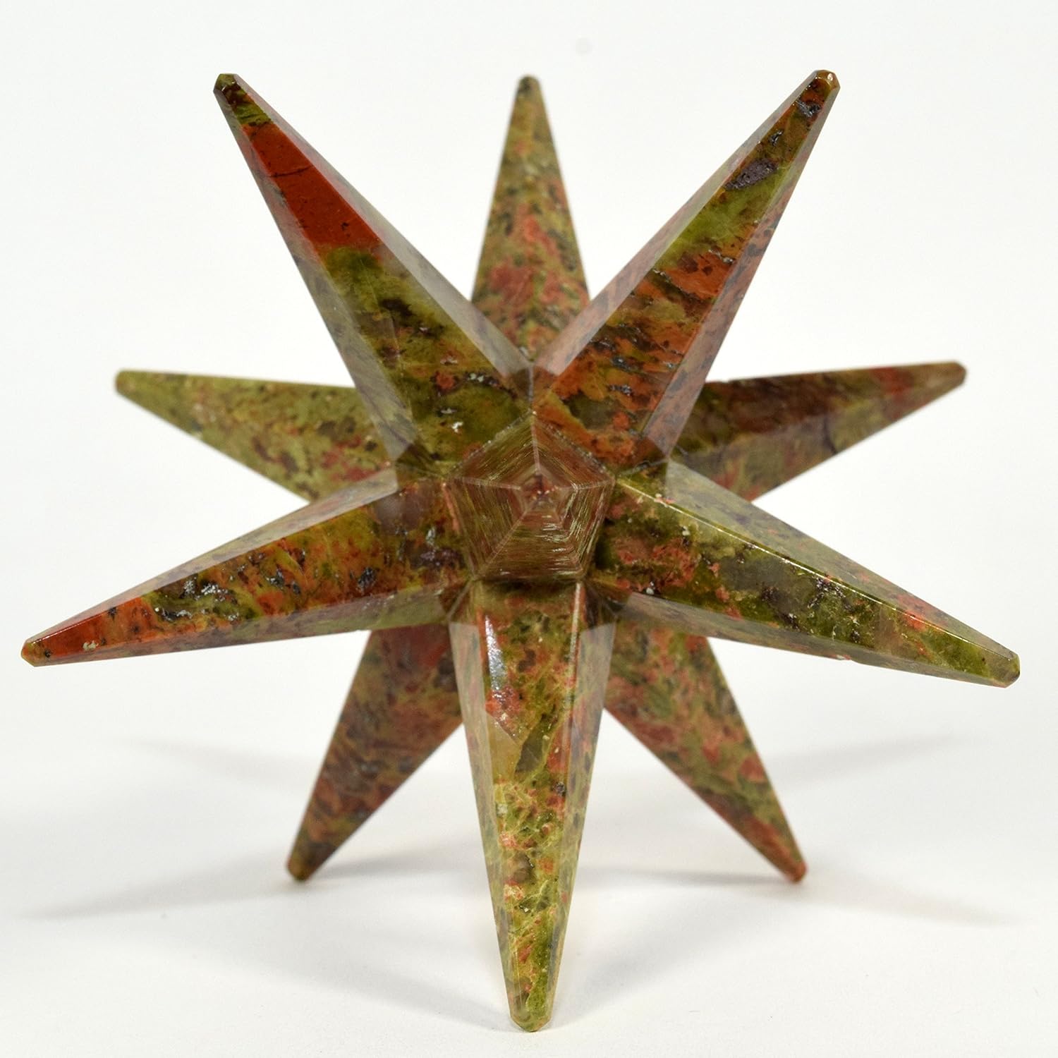 HC Set 34 Inch Unakite Merkaba Star with Clear Quartz Cabochon
