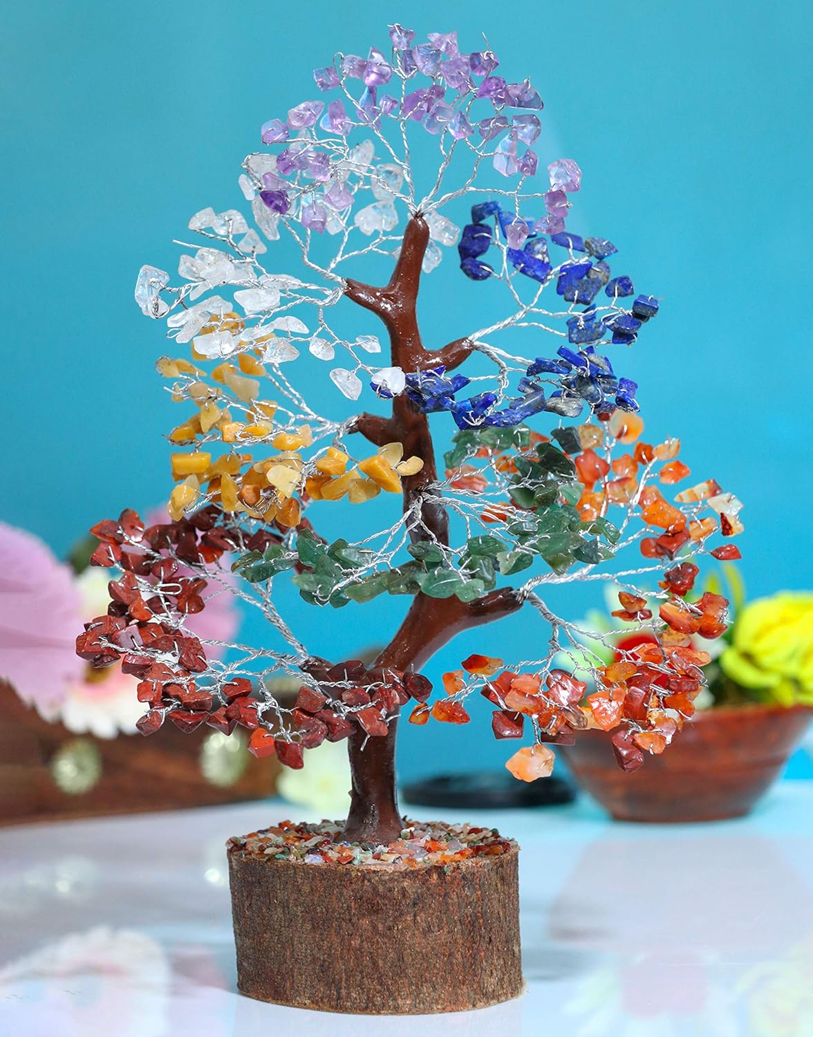 Crocon Seven Chakra Gemstone Tree Feng Shui Figurine Money Bonsai Set