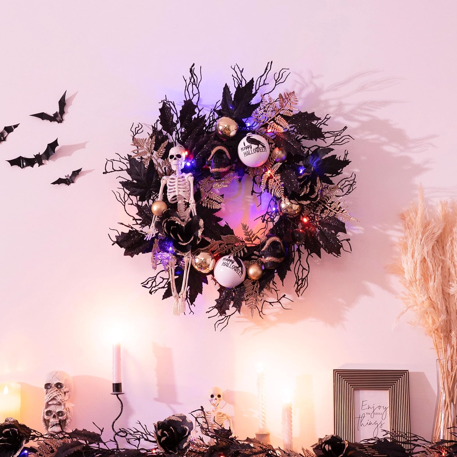 Collapsible Halloween Door Wreath with LED Lights