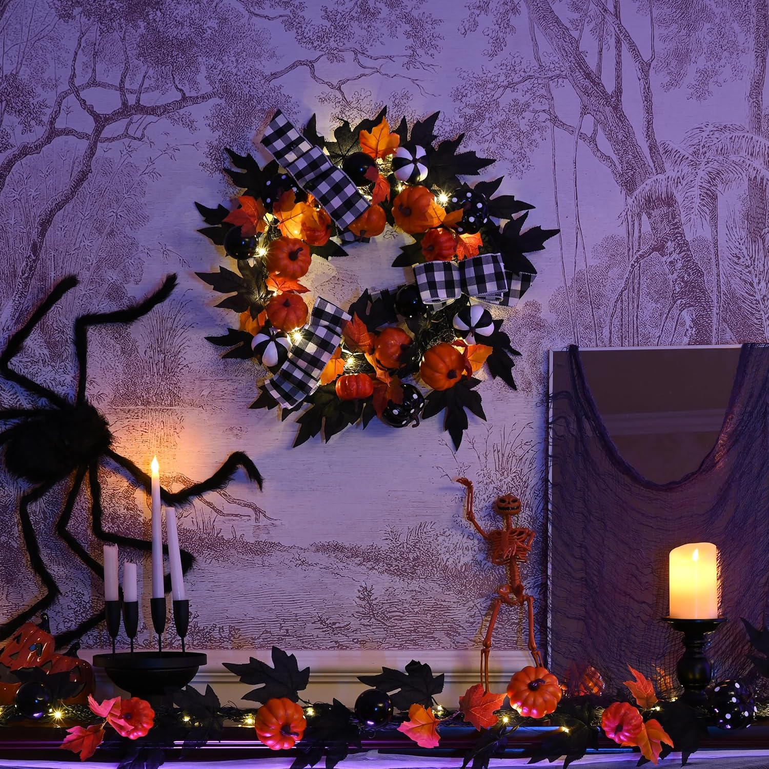 Valery Madelyn 24 Inch Collapsible Halloween Wreath with Lights