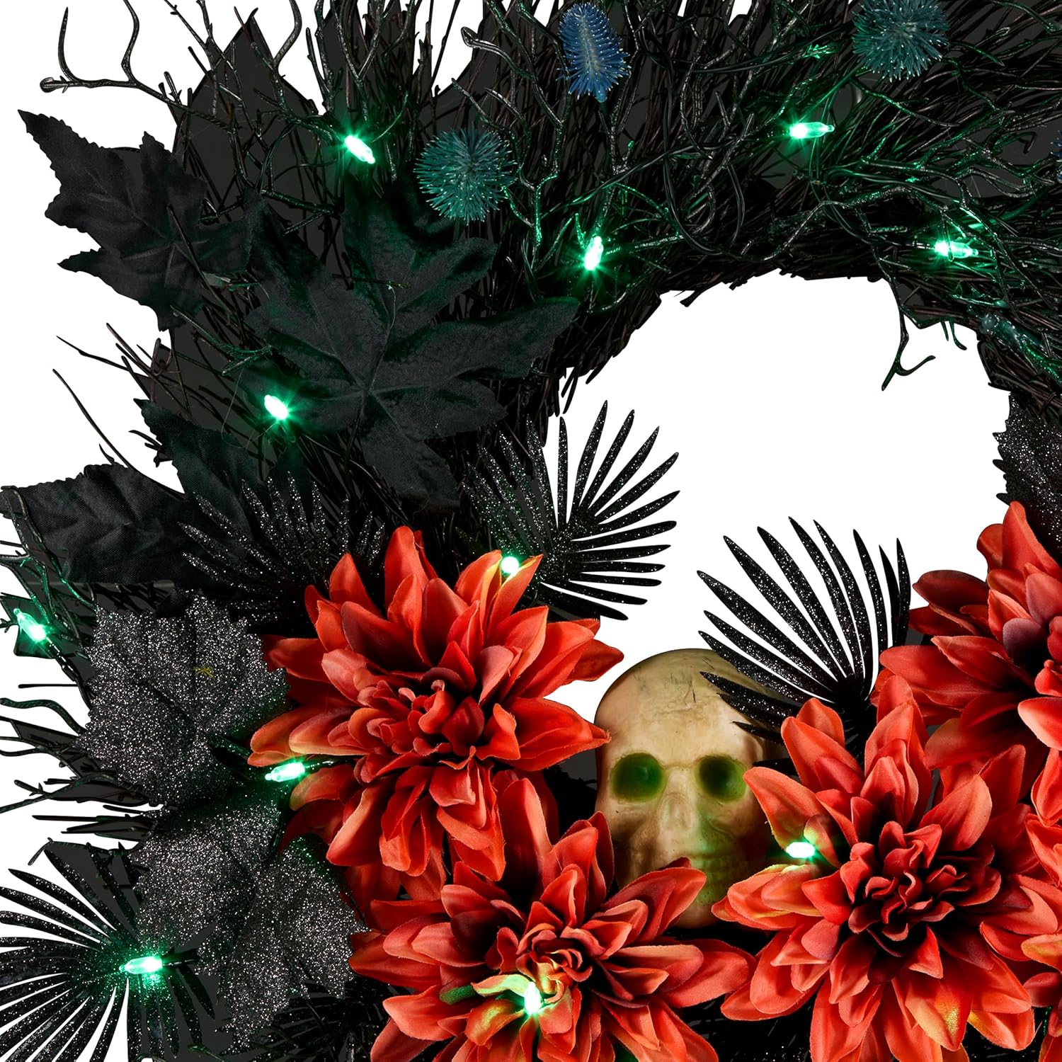 National Tree Company 24 Inch Artificial Halloween Wreath with Orange Florals and White Skull