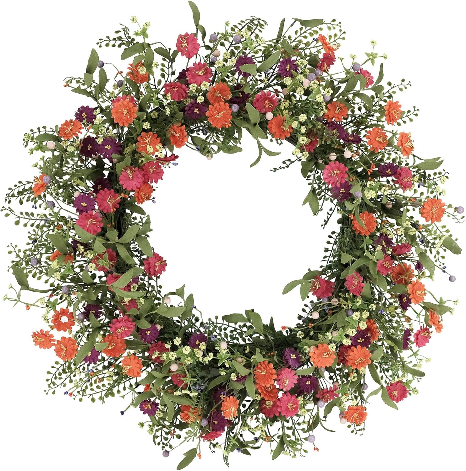 30 Inch Green and Red Artificial Daisy Wreath