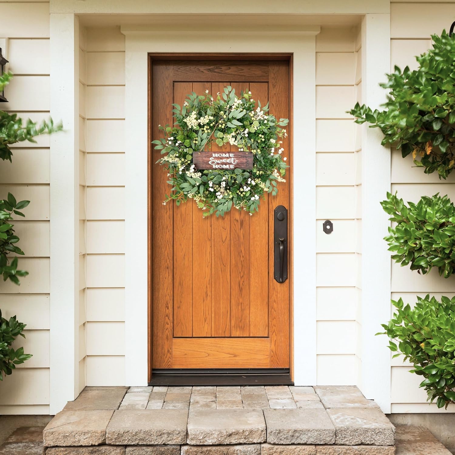 Artificial Eucalyptus Wreath with Berries 24 Inches Reversible Sign