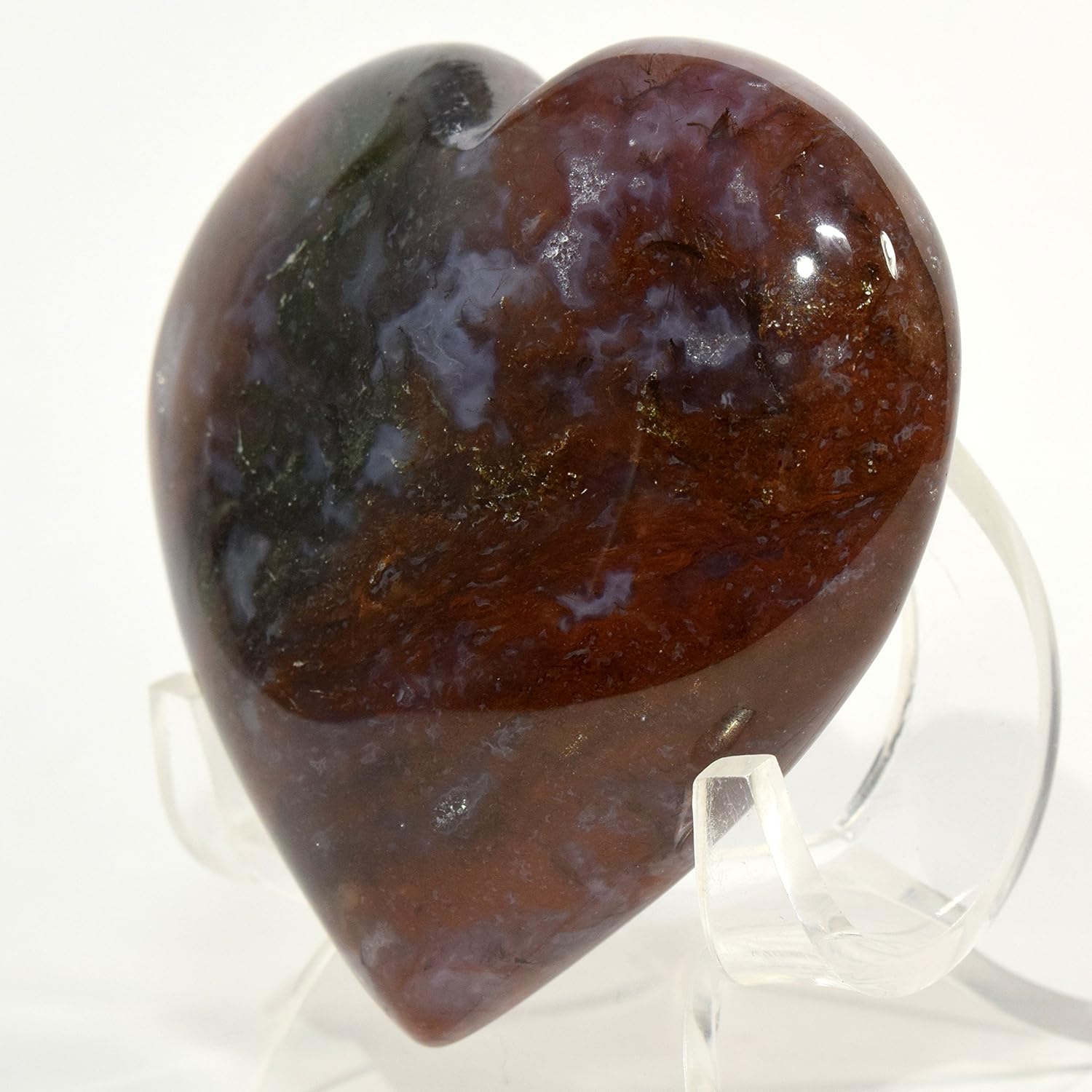 HQRP 64mm Moss Agate Puffy Heart with Stand