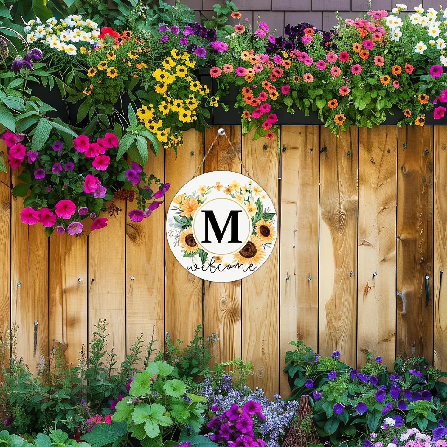 Sunflower Monogram Letter M Wreath Front Door Decor