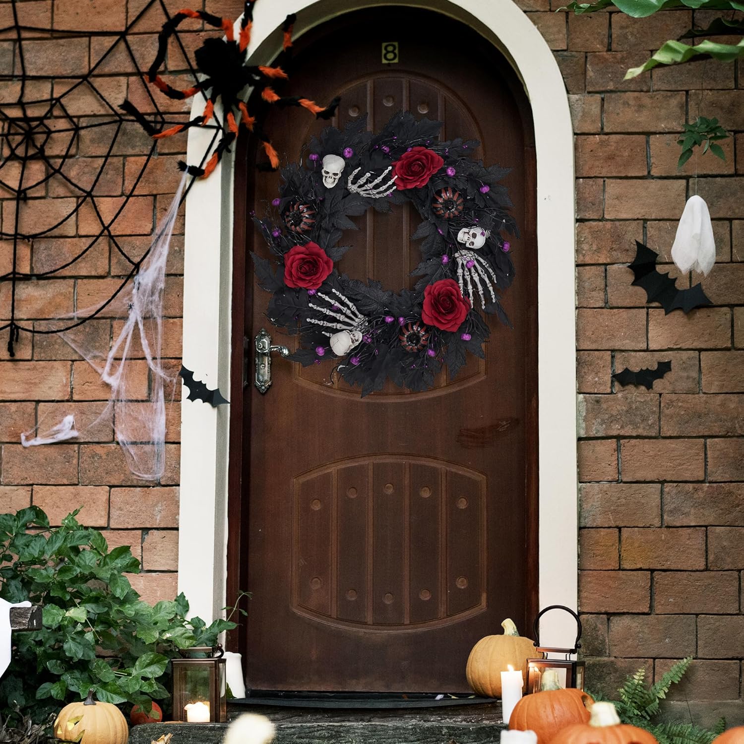 GENMOUS Halloween 22Inch Rose Wreath with Lights