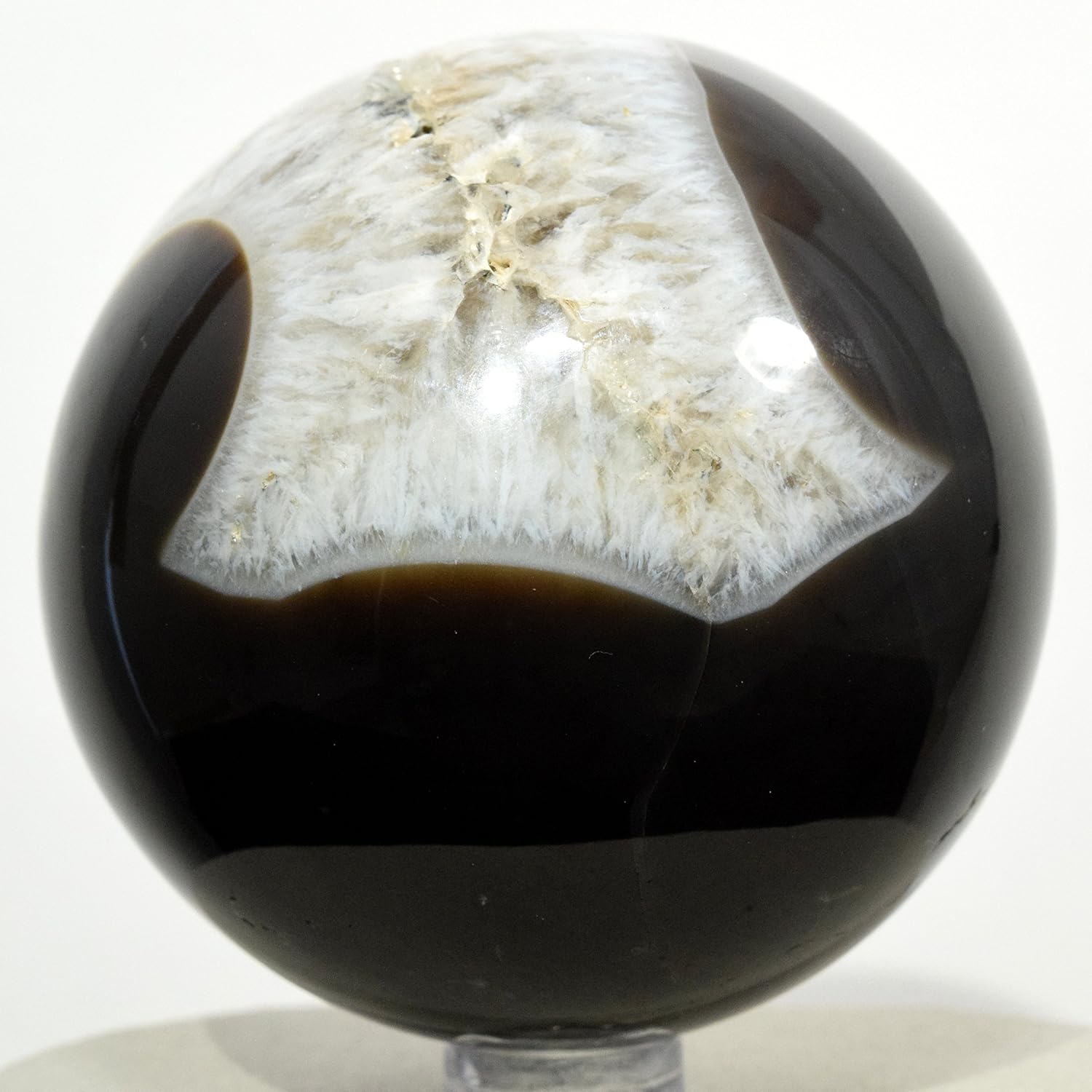 HQRP 67mm White Black Agate Sphere Crystal Decor Stone with Stand