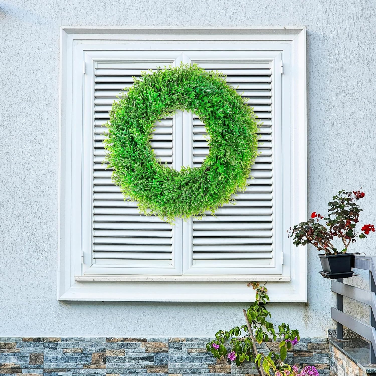 22 Inch Artificial Boxwood Wreath Decor for Front Door and More